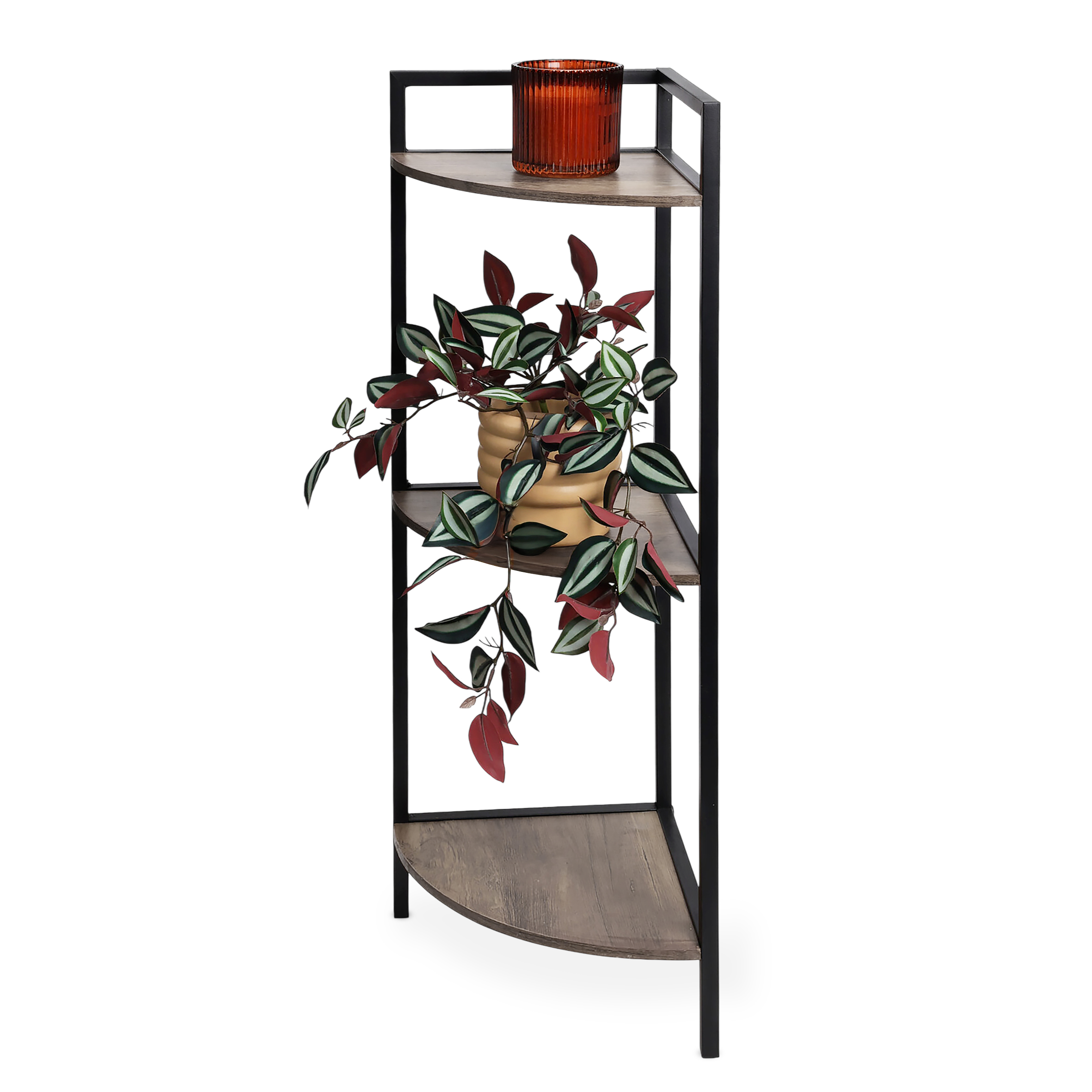 Eckregal schwarz mit 3 Ablagen aus Holz - 76 x 23 cm