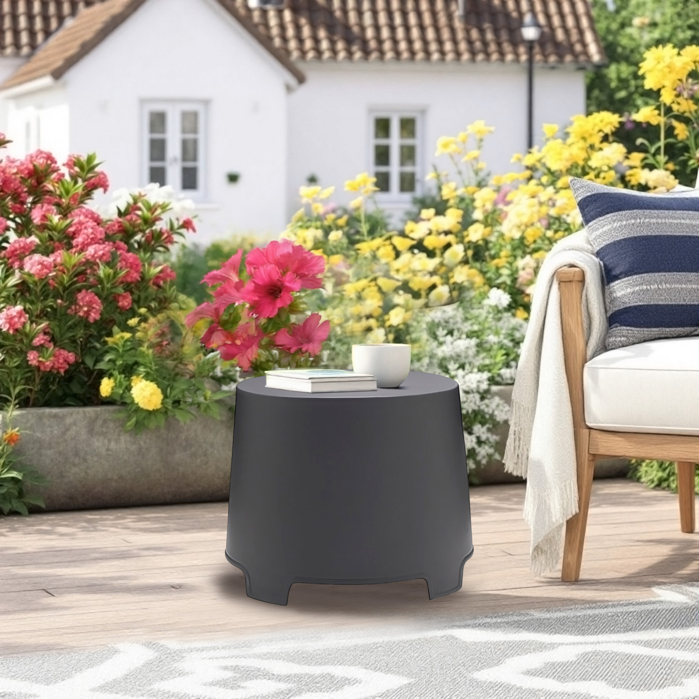 Kunststoff Beistelltisch rund anthrazit - 38 x 40 cm - Garten Kaffeetisch konisch stapelbar