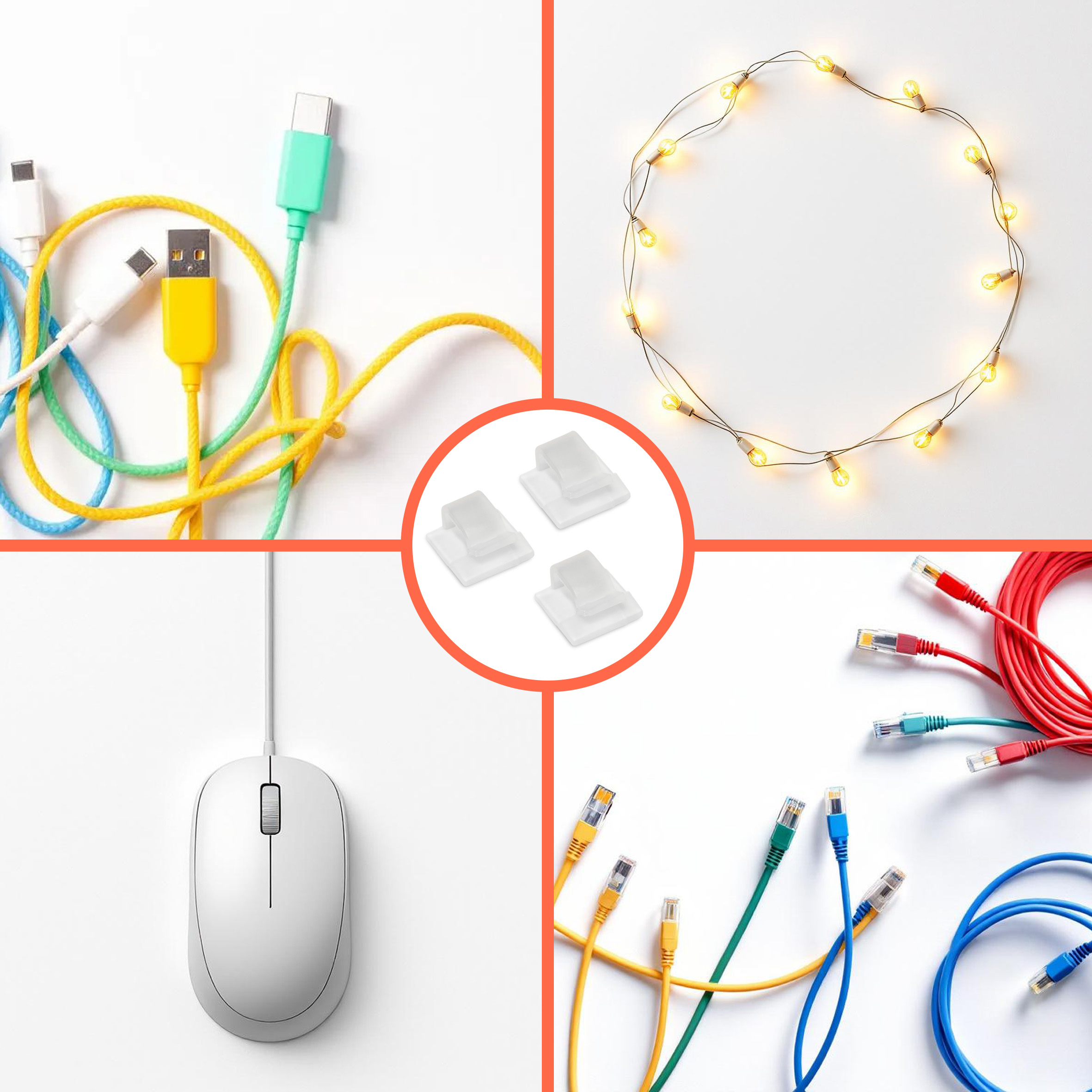 Haken für Deko selbstklebend transparent klein - 60 Stück - Mini Klebehaken Kabel Clips für Lichterketten