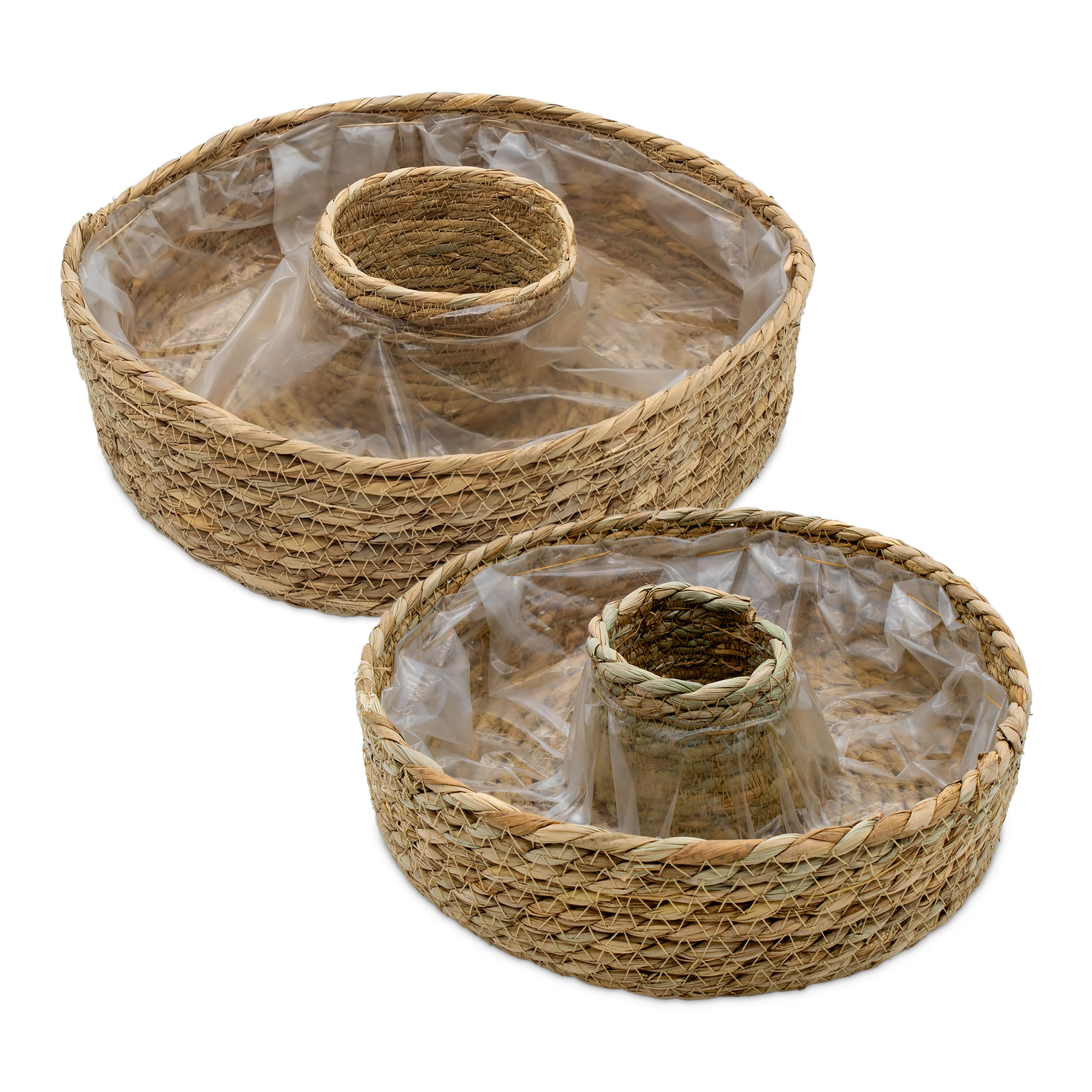 Seegras Pflanzring natur 2er Set mit Folie - 34 / 27 cm - Naturfaser Blumenschale zum direkten Bepflanzen