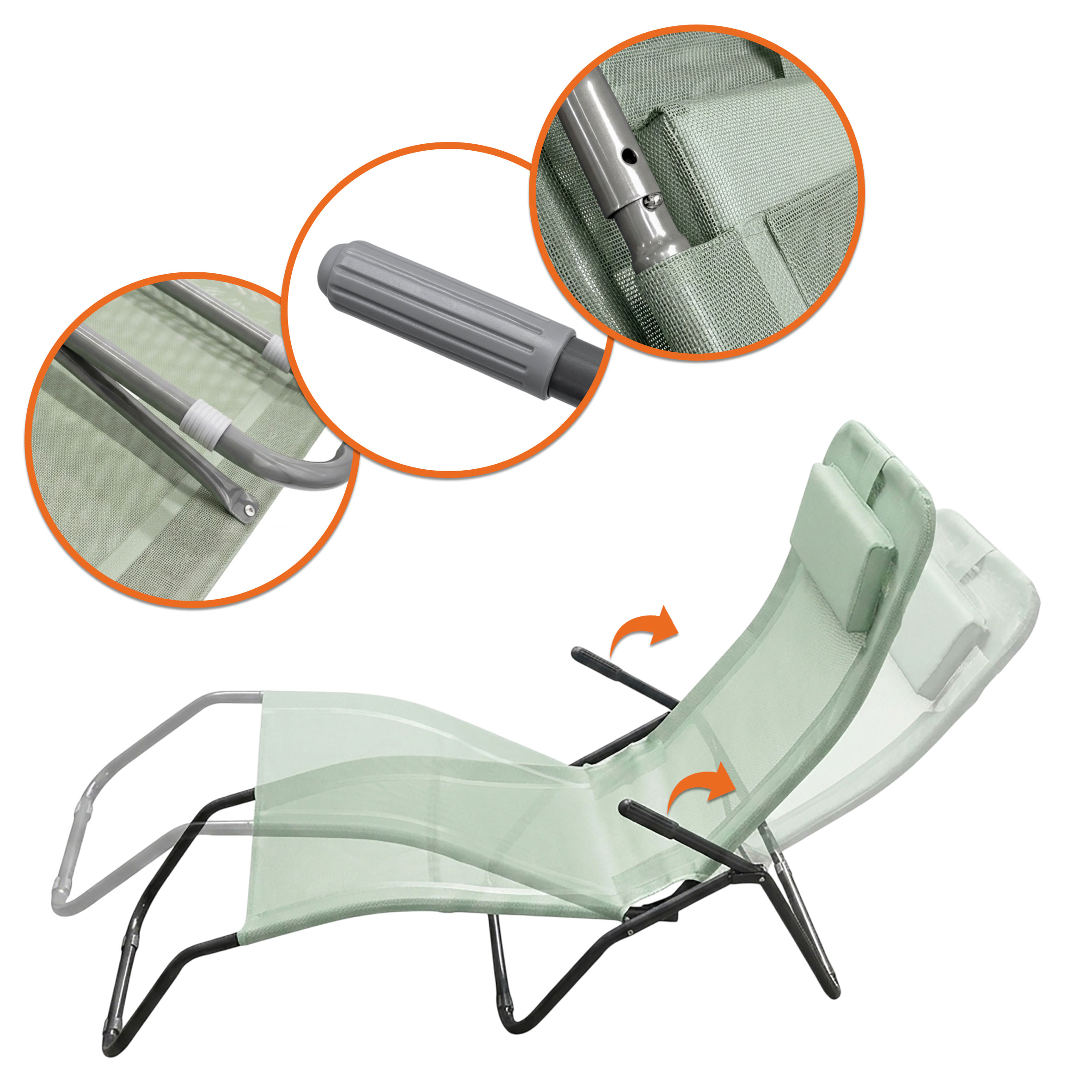 Gesundheitsliege mit Kopfkissen 190 cm - grün - Klappbare Garten Sonnen Liege - Pool Bäder Spa Garten Balkon Sonnen Liege