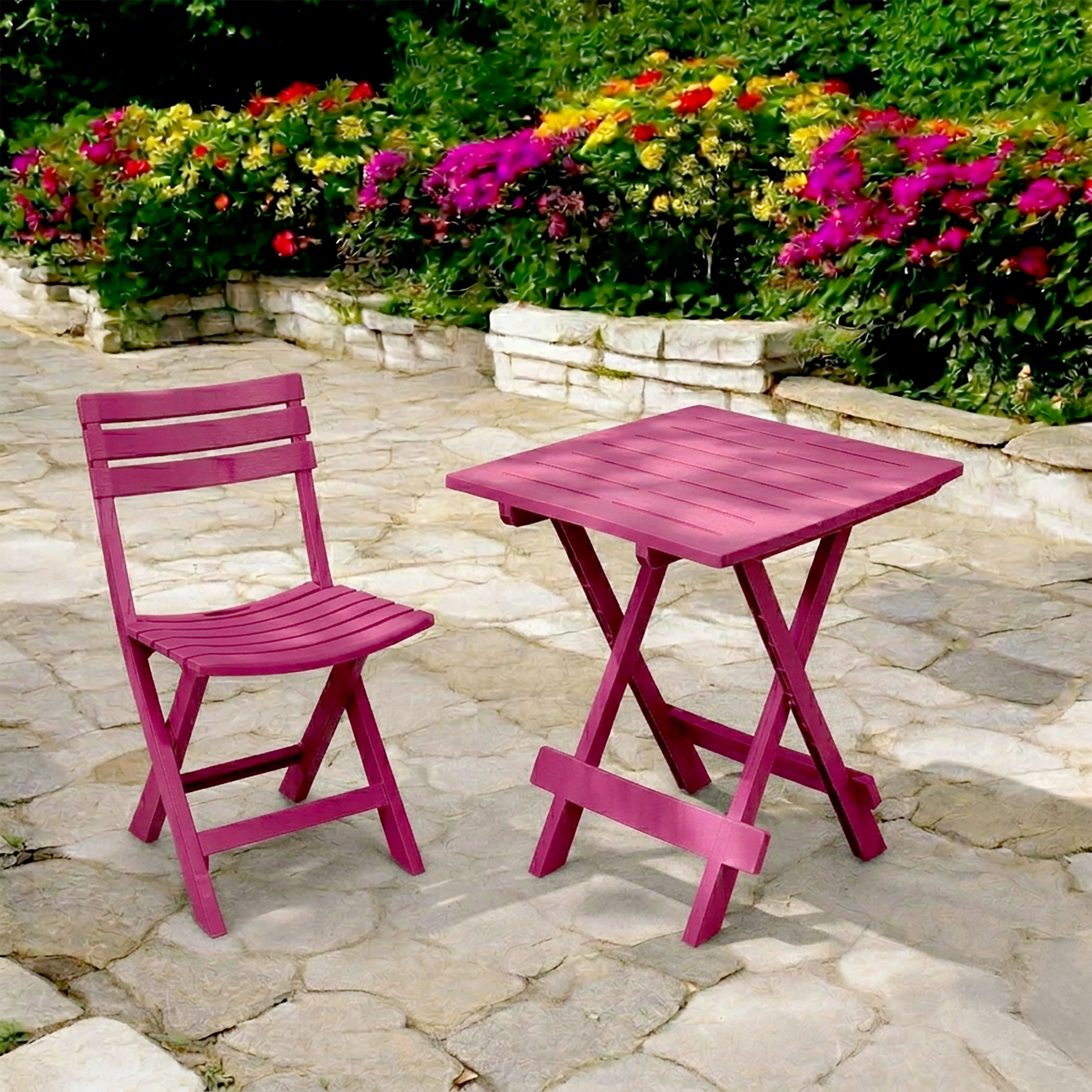 Kunststoff Klapptisch 45 x 43 cm - pink - Garten Beistelltisch klappbar