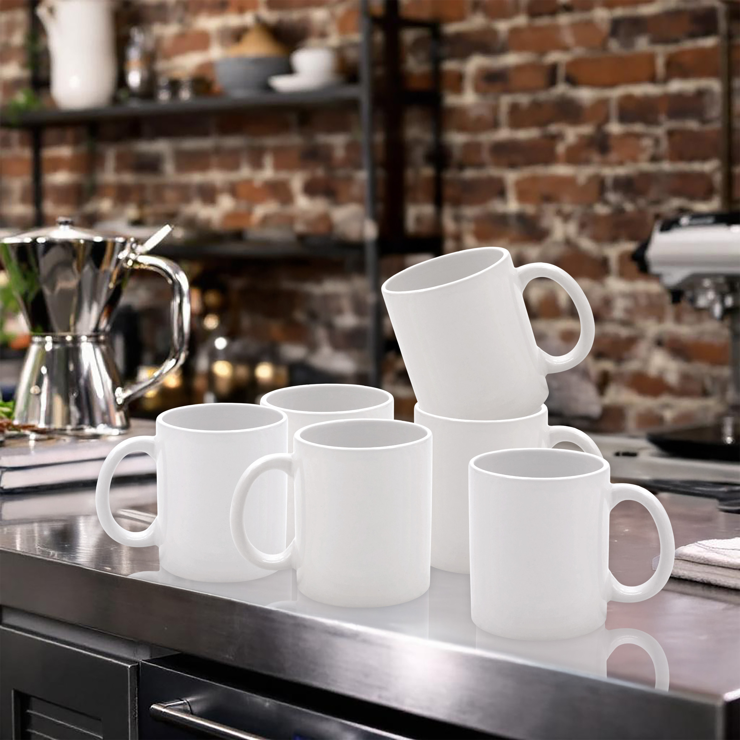Porzellan Kaffeebecher mit Henkel weiß  für 310 ml - 6er Set - Kaffee und Tee Tasse zum Bemalen und Personalisieren