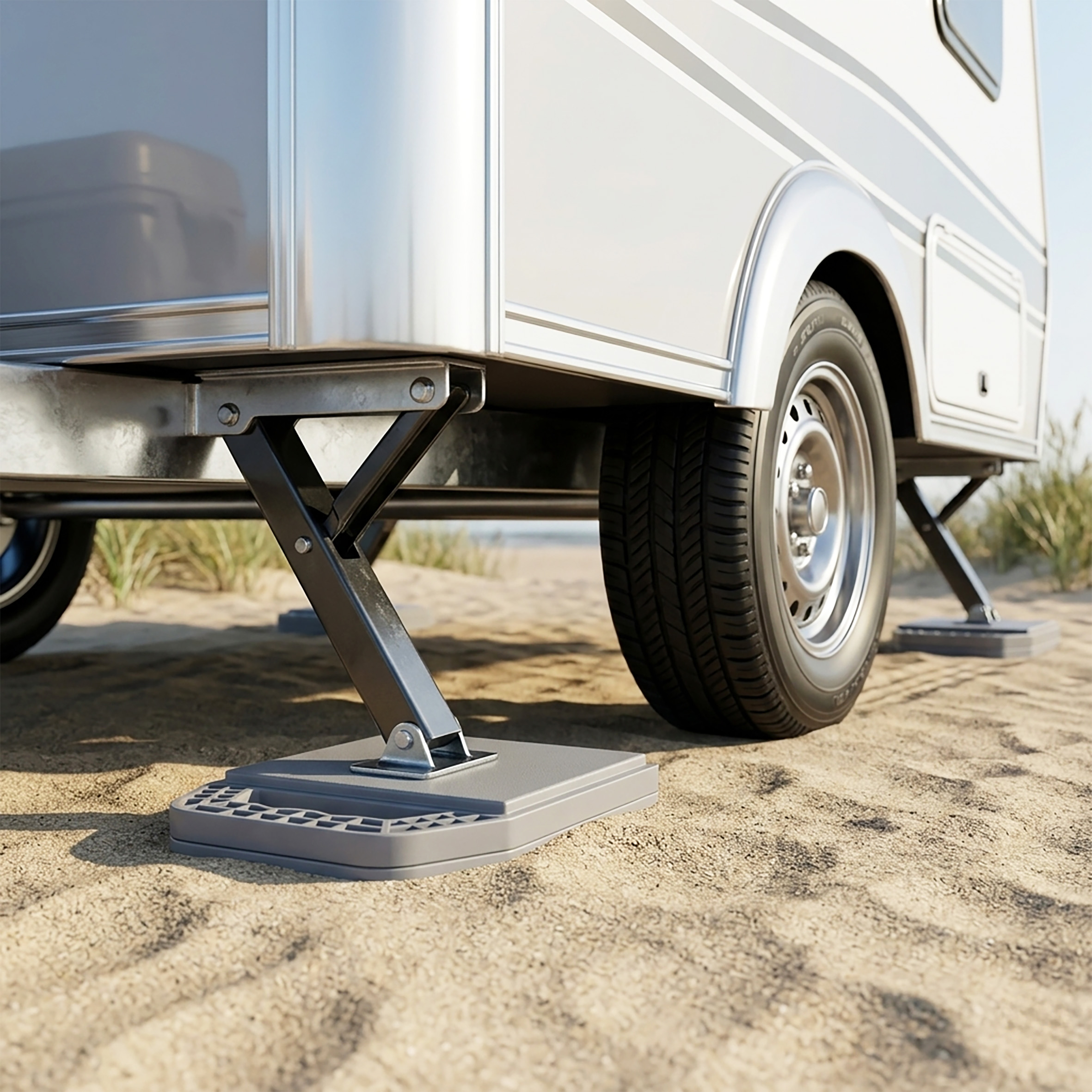 Unterlegplatten für Wohnwagen Stützen 22 x 16 cm grau stapelbar - 4er Set - Stützplatten für Wohnmobil Stützblöcke aus hochdichtem Polyethylen