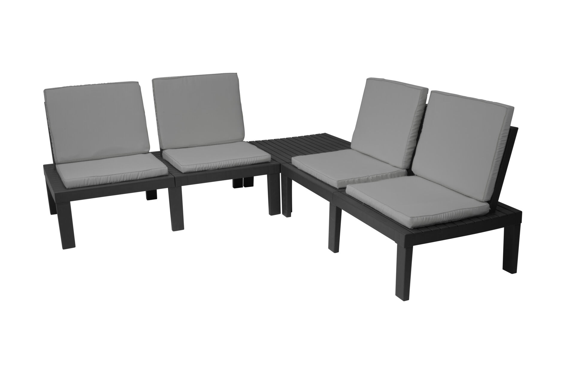 Lounge Sitzgarnitur Kunststoff anthrazit - 4 Sitze + 1 Tisch - inklusive Kissen in grau