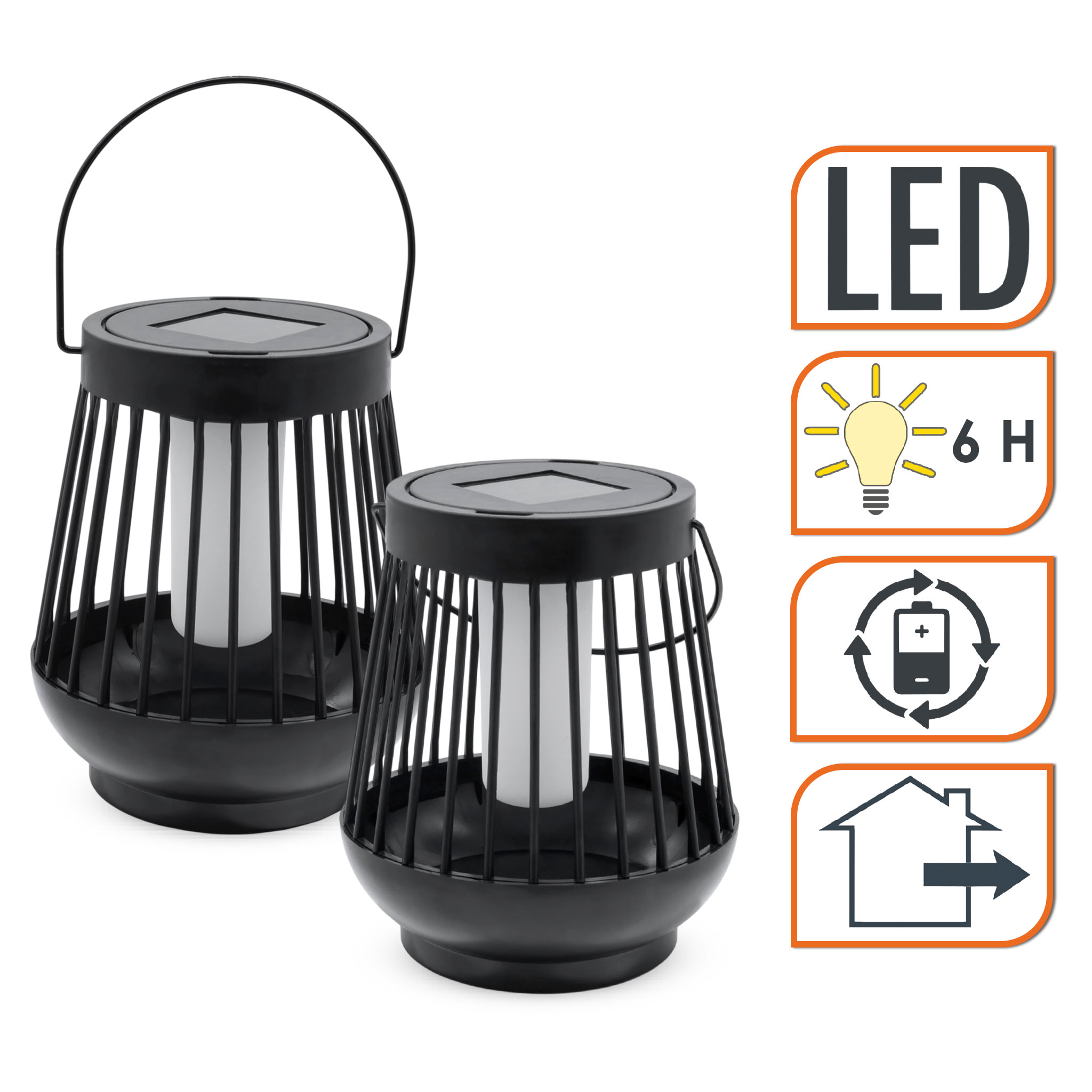 Solar Laterne schwarz 15 x 13 cm mit Flammeneffekt - 2er Set - LED Deko Lampe für Außen zum Hängen oder Stellen