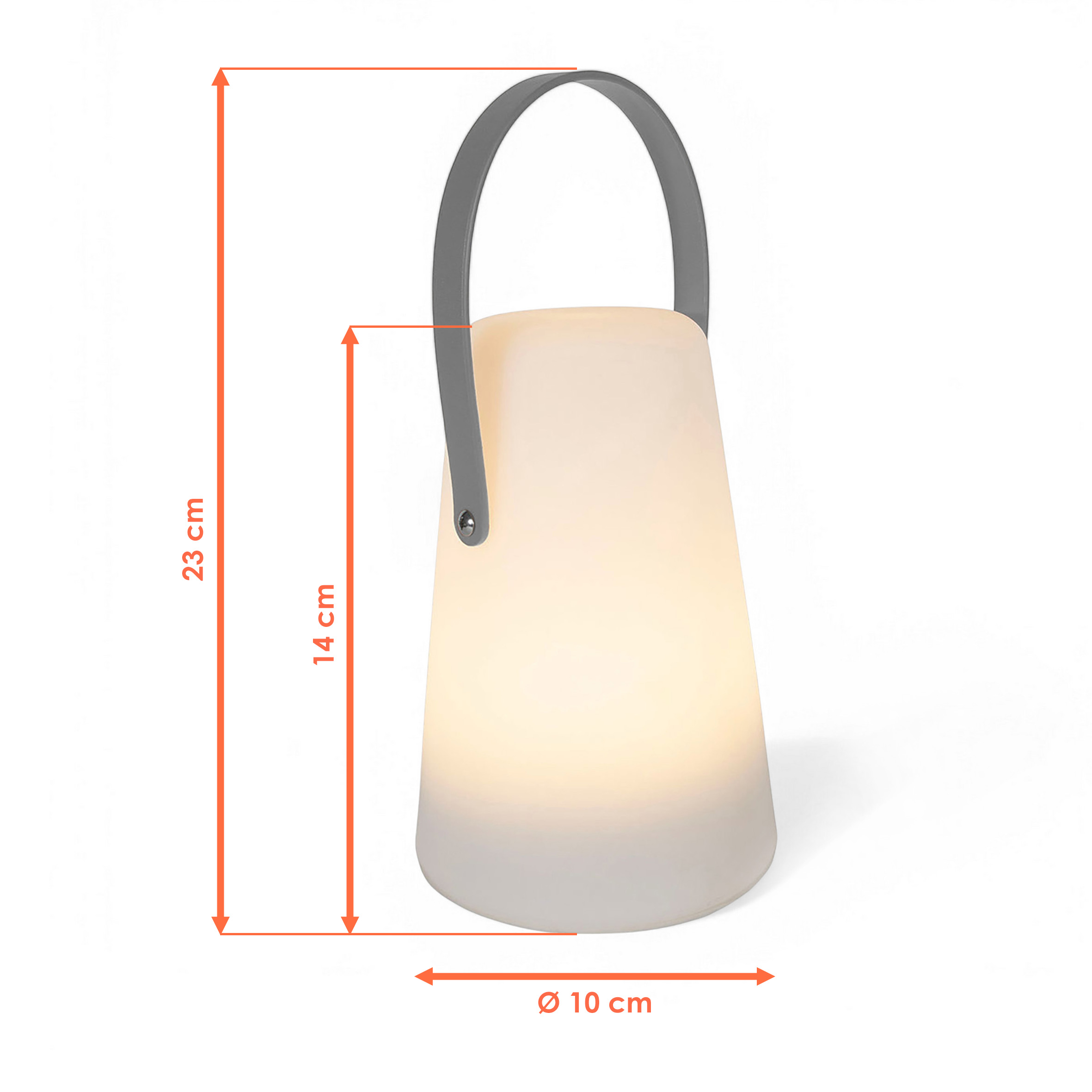 LED Tischlampe mit Lederband konisch rund - 14 x 10 cm - Garten Tisch Leuchte mit Timer