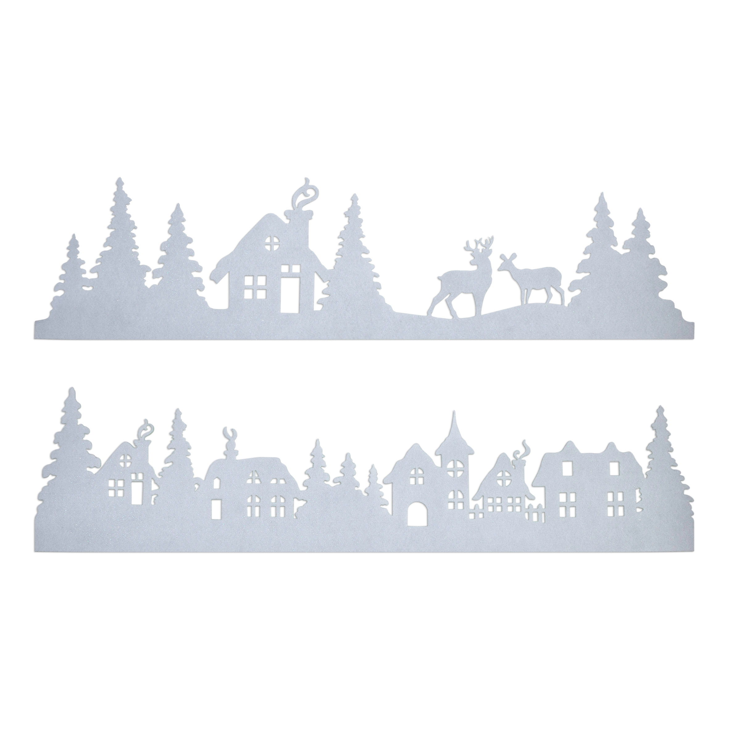 Filz Fensterbild Winterlandschaft 90 x 23 cm - 2er Set - Stoff Weihnachtsdorf Skyline mit Klebestreifen