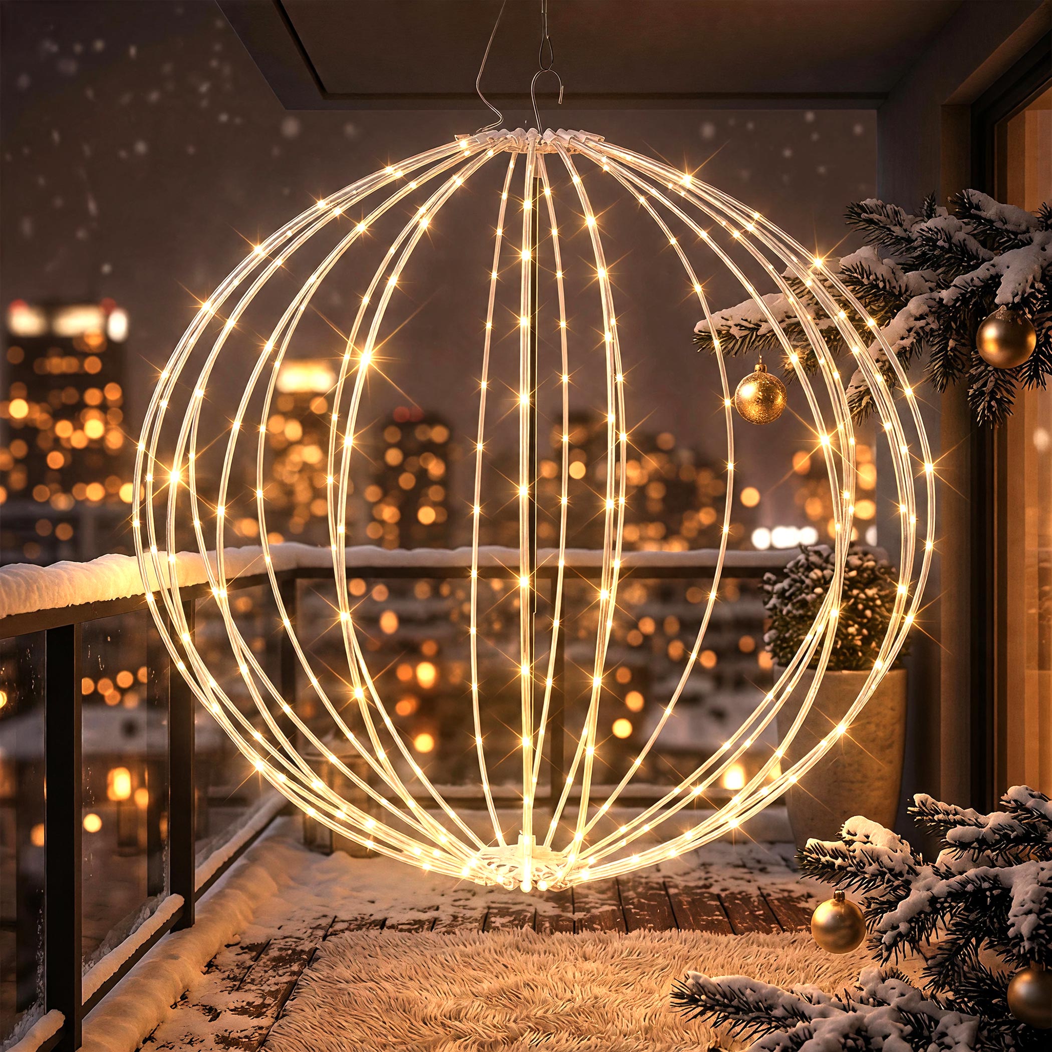 Leuchtball 50 cm transparent mit Twinkle Effekt für Außen - 295 LEDs - Leuchtkugel mit Flashing Lights in warm weiß batteriebetrieben