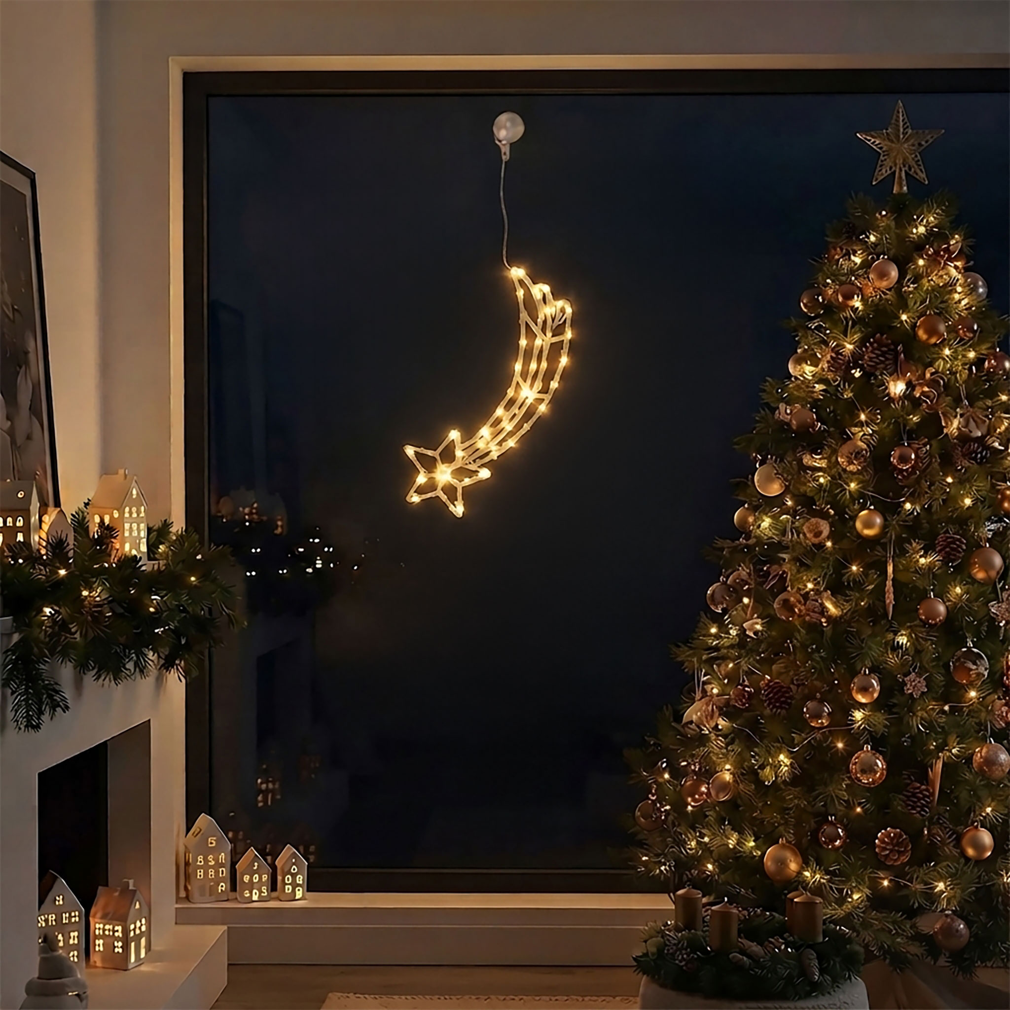 LED Fenster Silhouette mit Dual Timer - 4 Motive in 2 Größen - Deko Weihnachts Beleuchtung Batterie betrieben