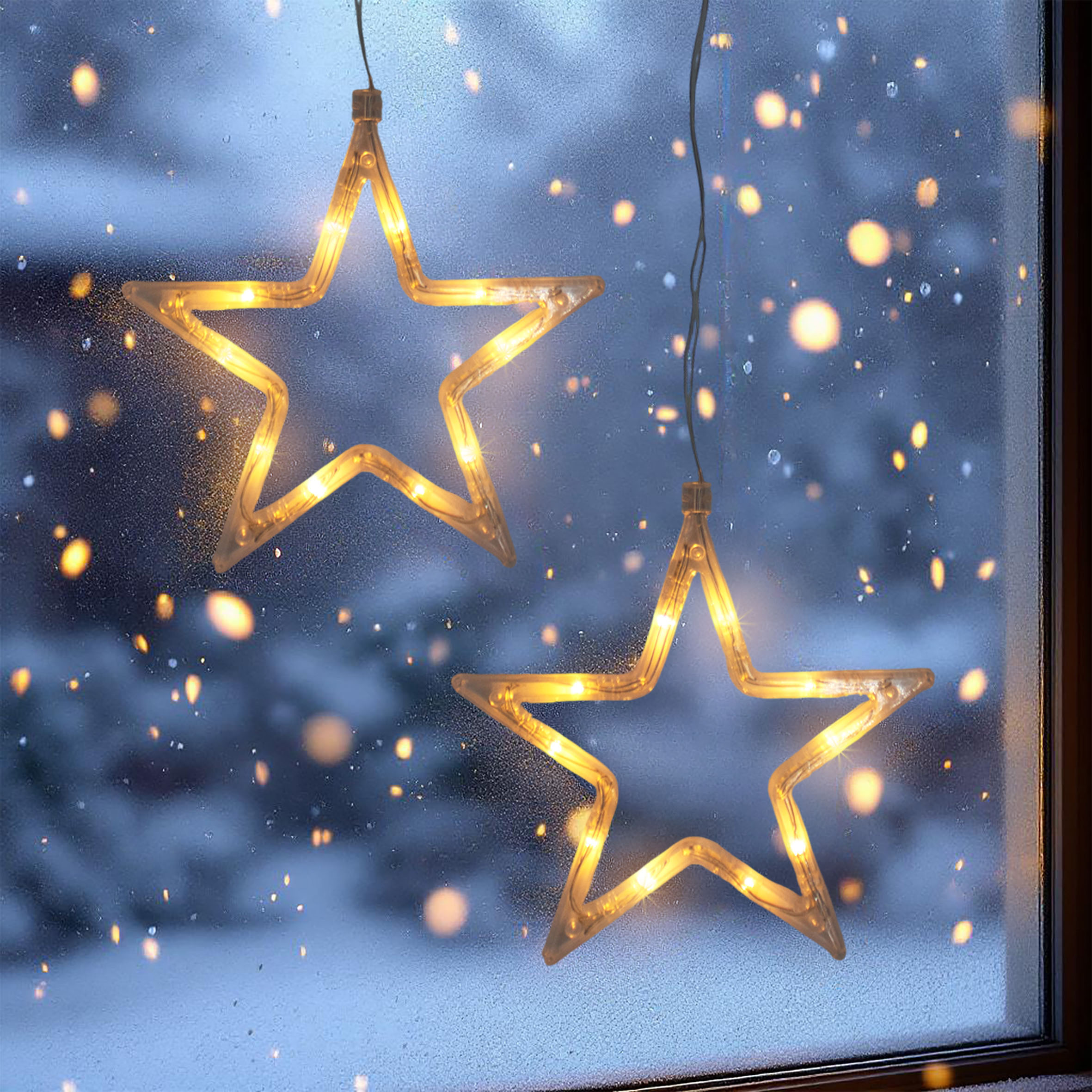 LED Leuchtstern transparent mit Saugnapf zum Hängen - 2er Set