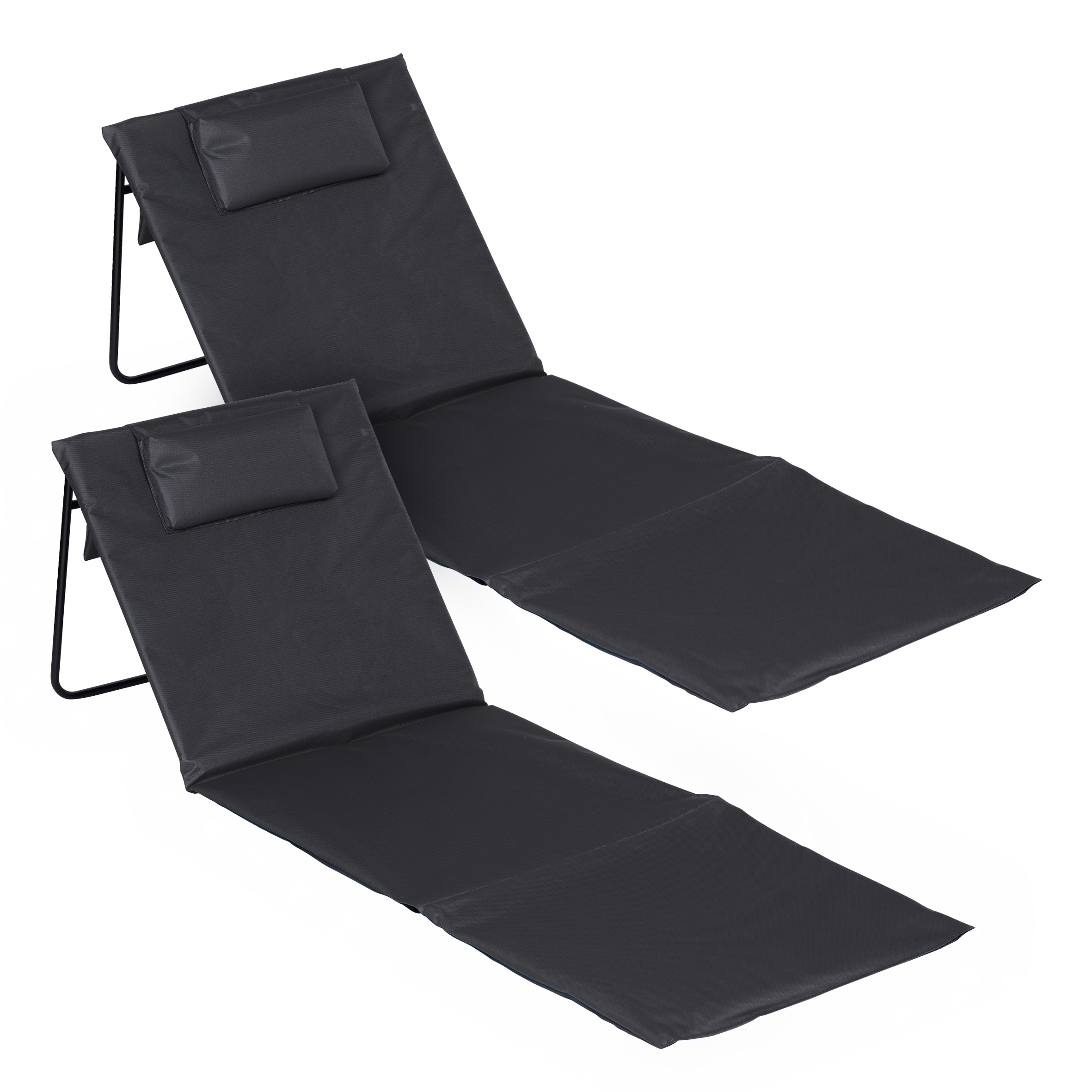 Strandmatte 2er Set klappbar mit verstellbarer Rückenlehne - dunkelgrau - Liegematte faltbar 145 x 48 cm mit Kopfkissen