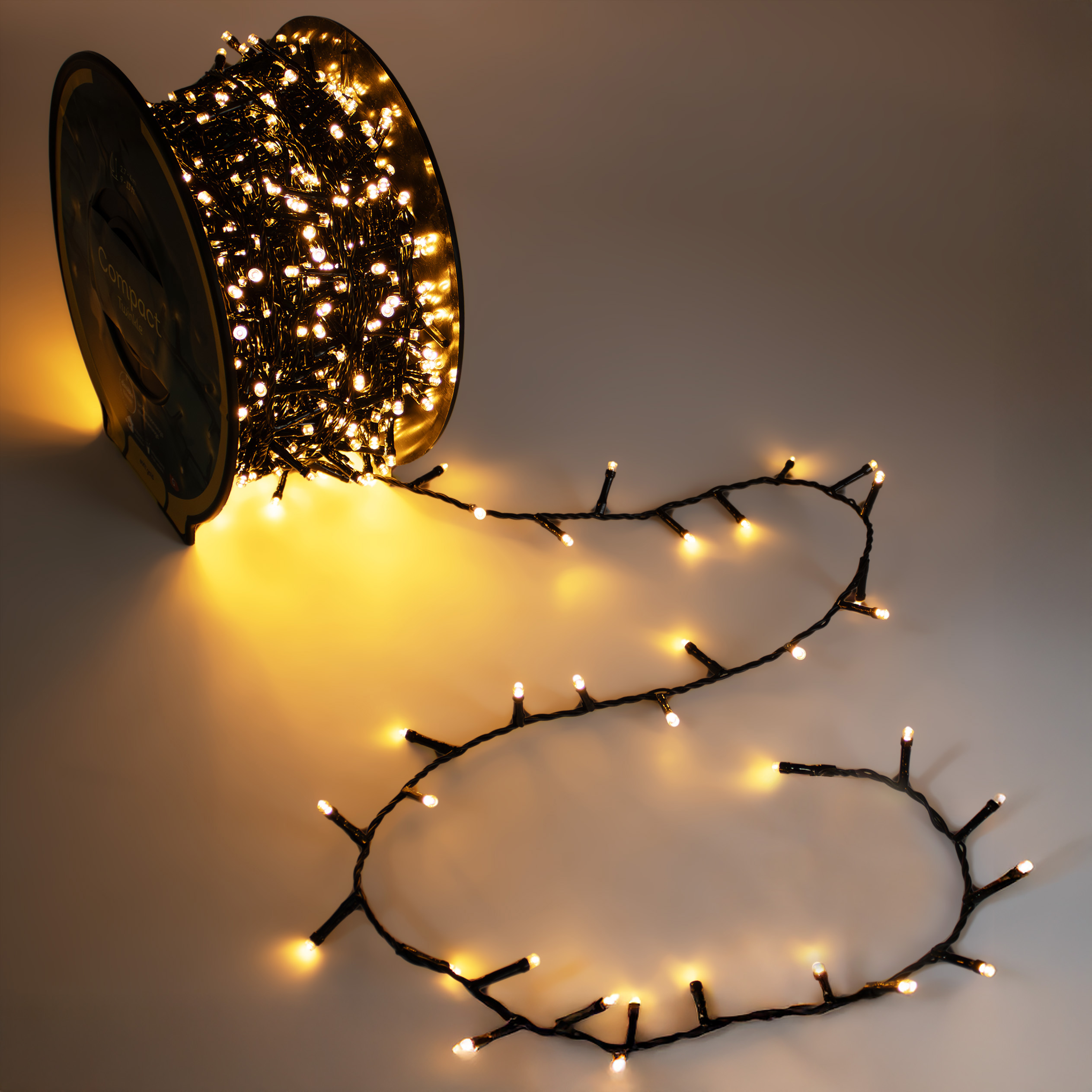 Außen Lichterkette auf Trommel soft gold 15 m mit Stecker - 500 LED