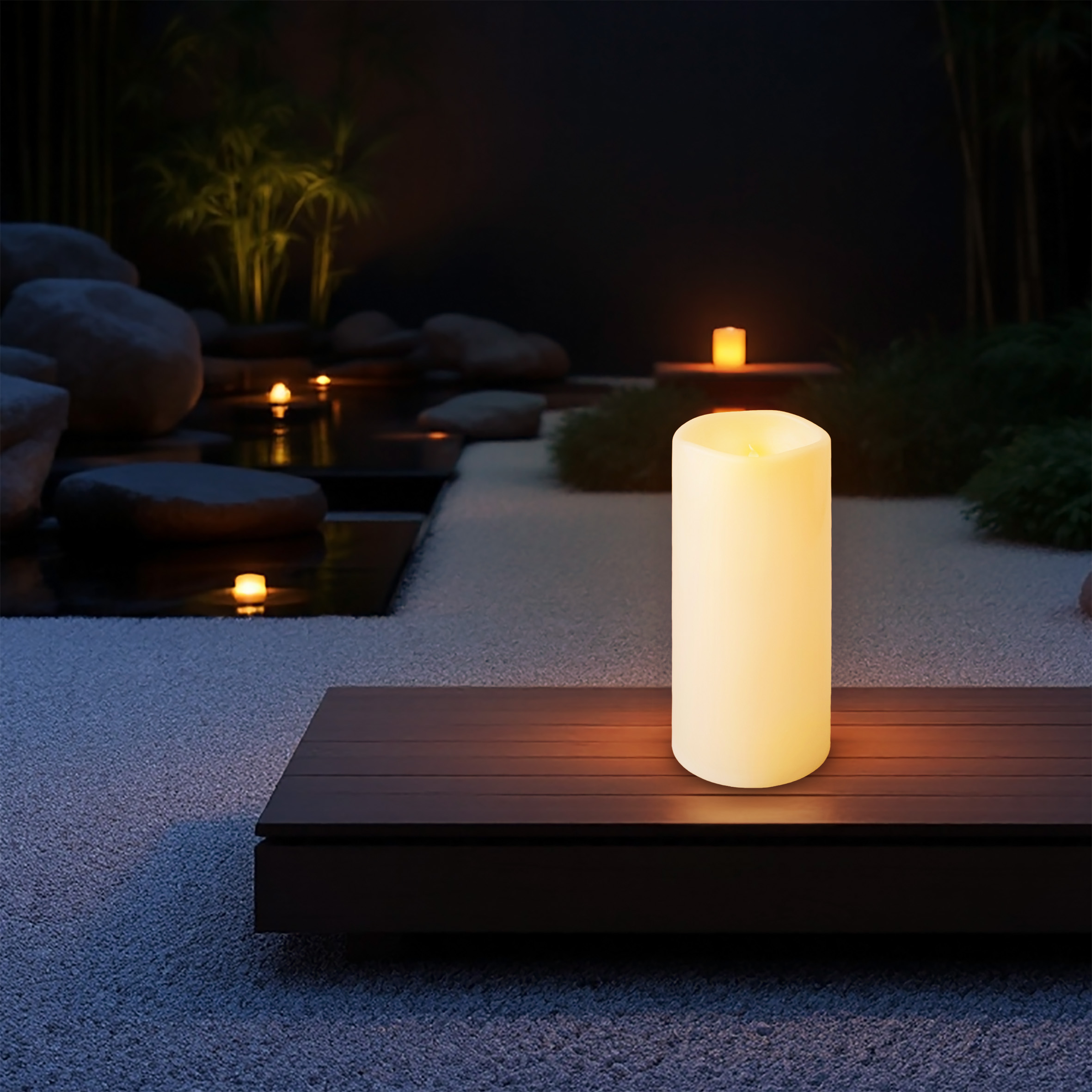 XXL LED Outdoor Kerze creme weiß mit Timer Funktion - 30 cm - Elektrische Stumpenkerze groß für Außen mit Flammeneffekt
