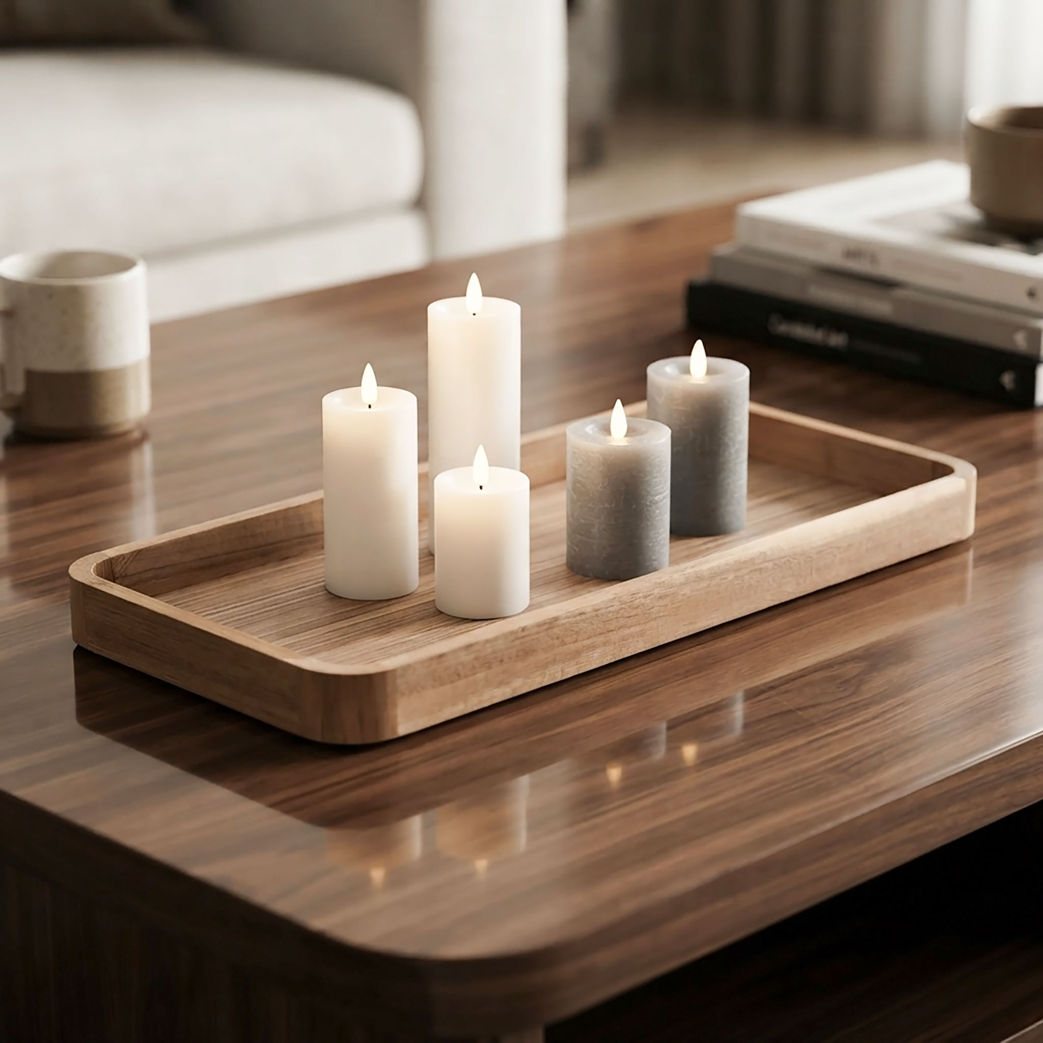 Holz Kerzentablett rechteckig mit abgerundeten Ecken - 50 x 20 cm - Dekotablett lang naturbelassen mit Rand