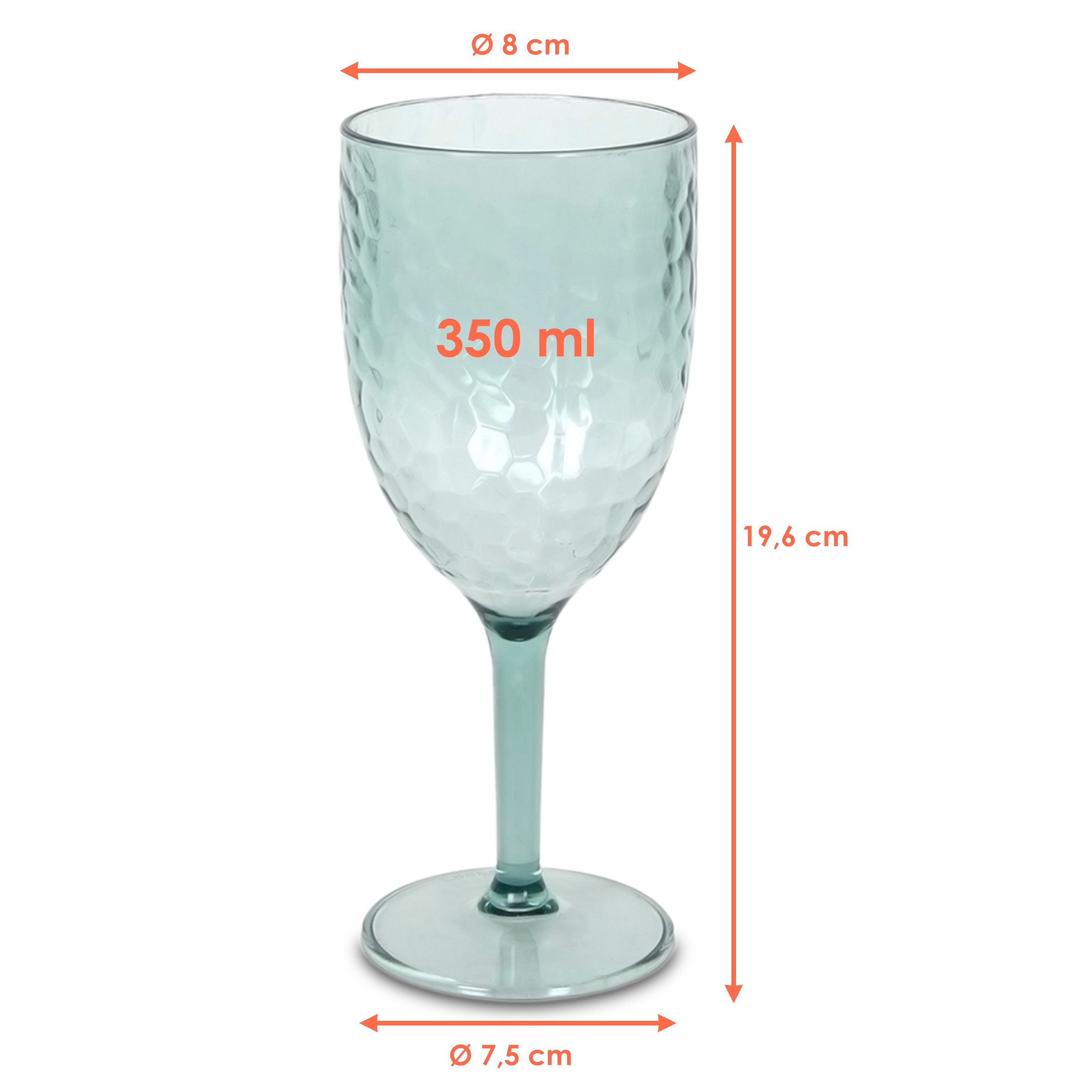 Mehrweg Camping Weinglas 350 ml transparent grün - 6er Set - Kunststoff Weinkelch wiederverwendbar