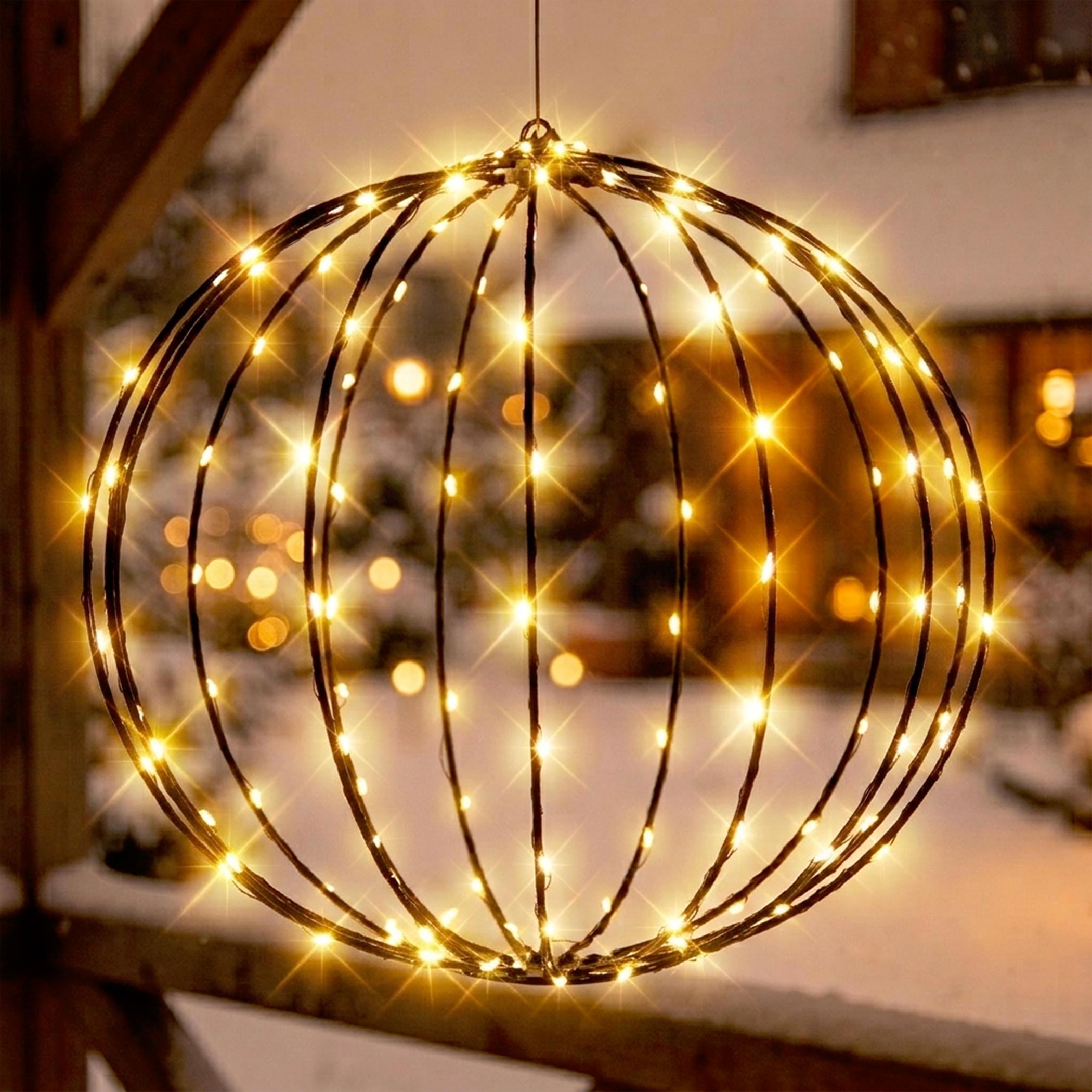 Metall Leuchtball schwarz mit Twinkle Effekt für Außen mit Timer - 47 cm - Garten Dekoleuchte 256 Flashing LEDs in warm weiß mit Netzteil