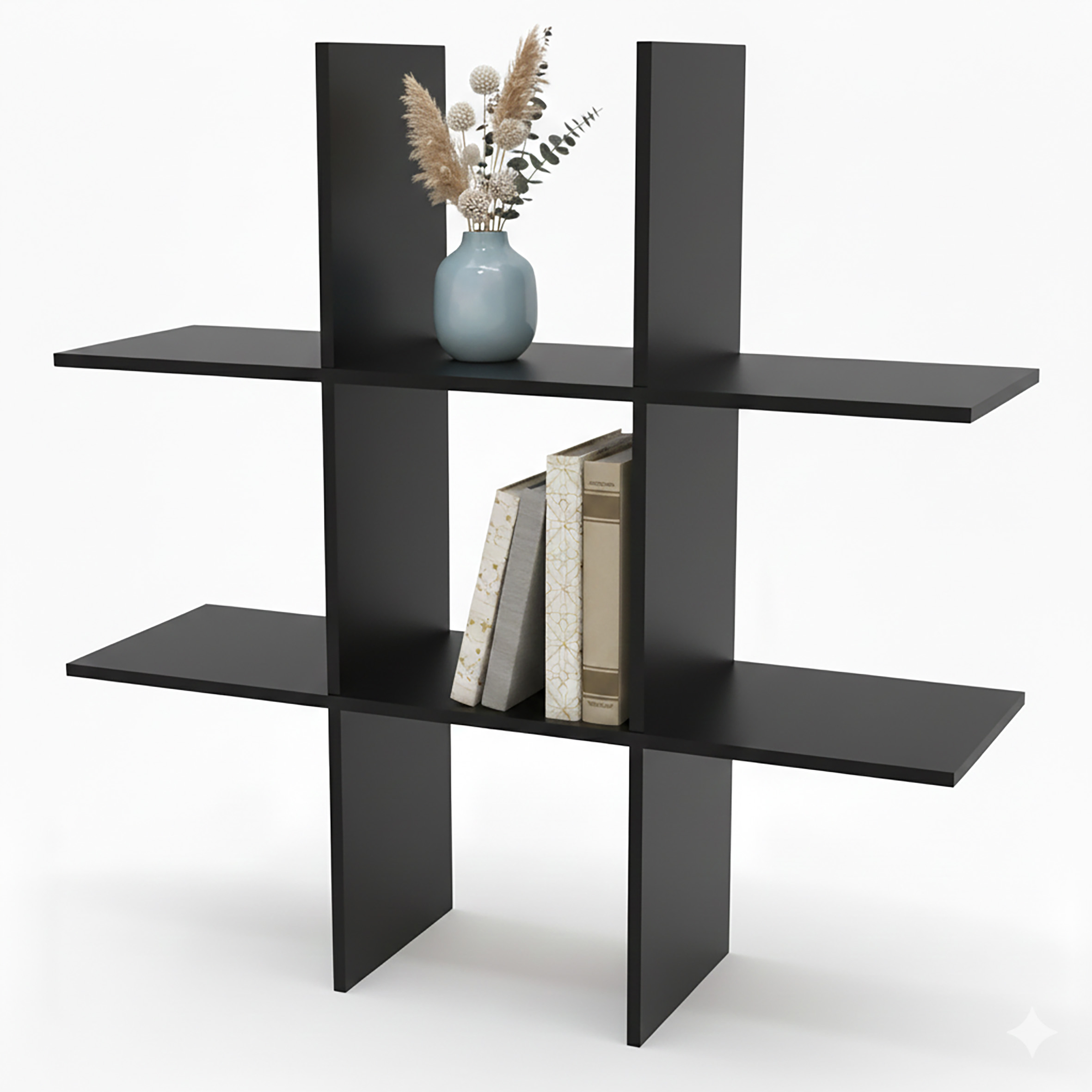 Holz Wandregal 55 x 55 cm schwebend mit 6 Fächern - schwarz - Schweberegal im Würfel Design mit Melamin Furnier