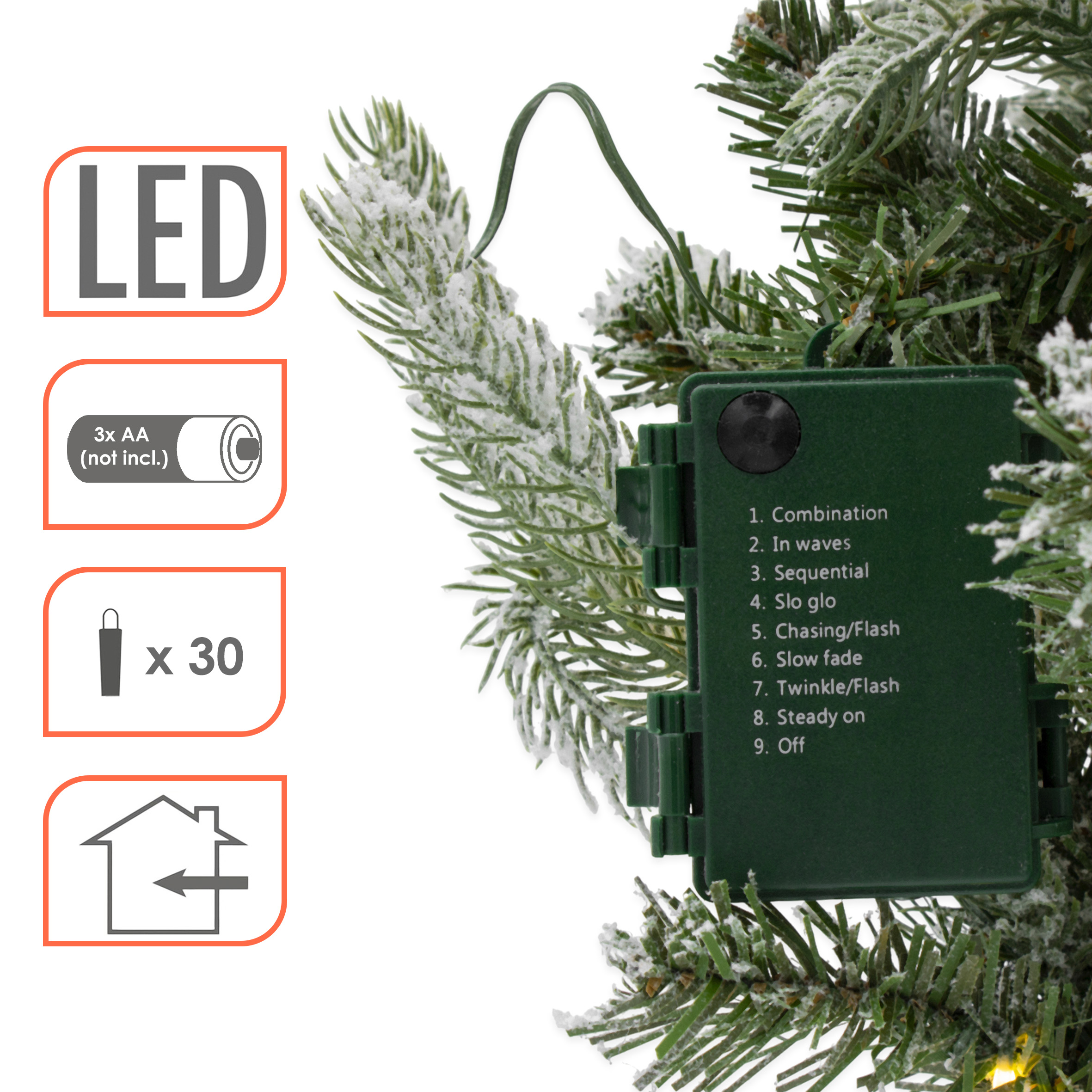 Kunst Tannenbaum mit Schnee warm weiß beleuchtet mit 8 Funktionen - 60 cm - Künstlicher Weihnachtsbaum mit 30 LED Batterie betrieben