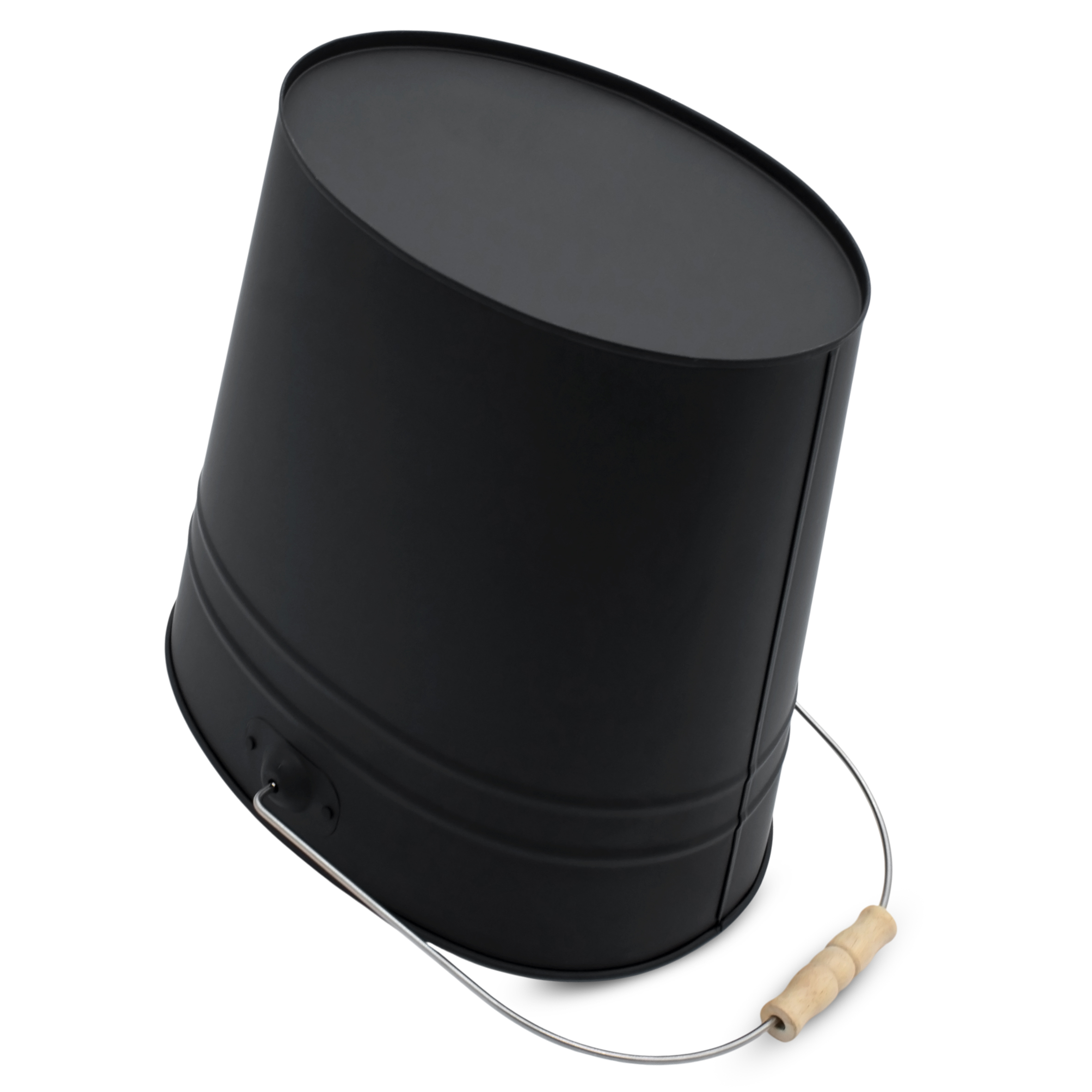 Zink Ascheeimer Oval mit Holzgriff und Deckel 15 L - schwarz - Metall Eimer zum Bepflanzen oder Transportieren