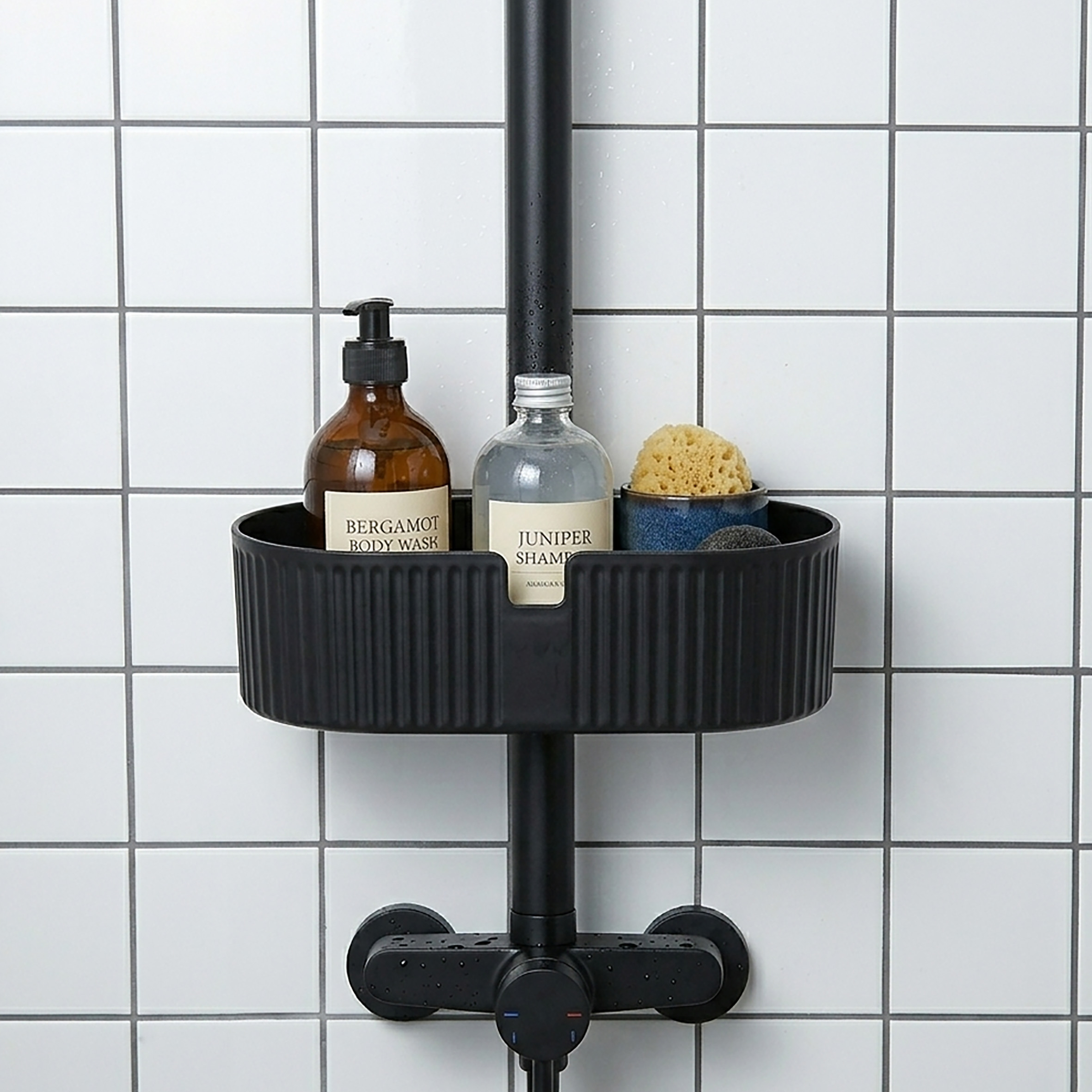 Duschablage ohne Bohren schwarz - 24 x 13 cm - Bad Organizer für Duschstange aus Kunststoff