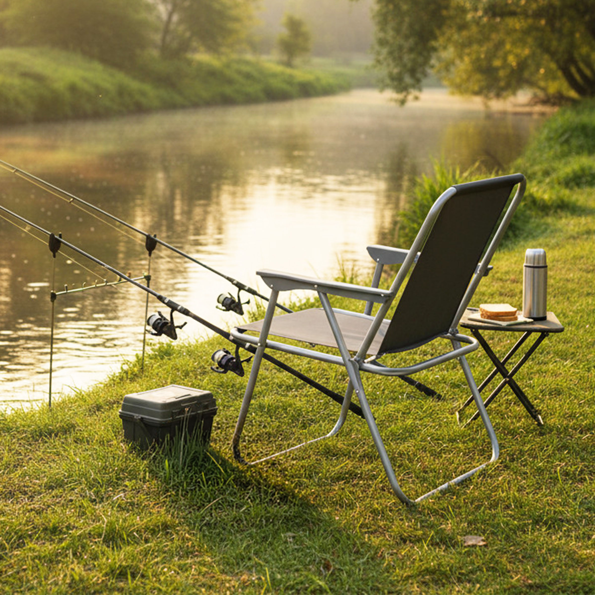 Camping Klappstuhl mit Armlehnen belastbar bis 100 kg - grau - Leichter und Kompakter Outdoor Stuhl für Camping und Garten