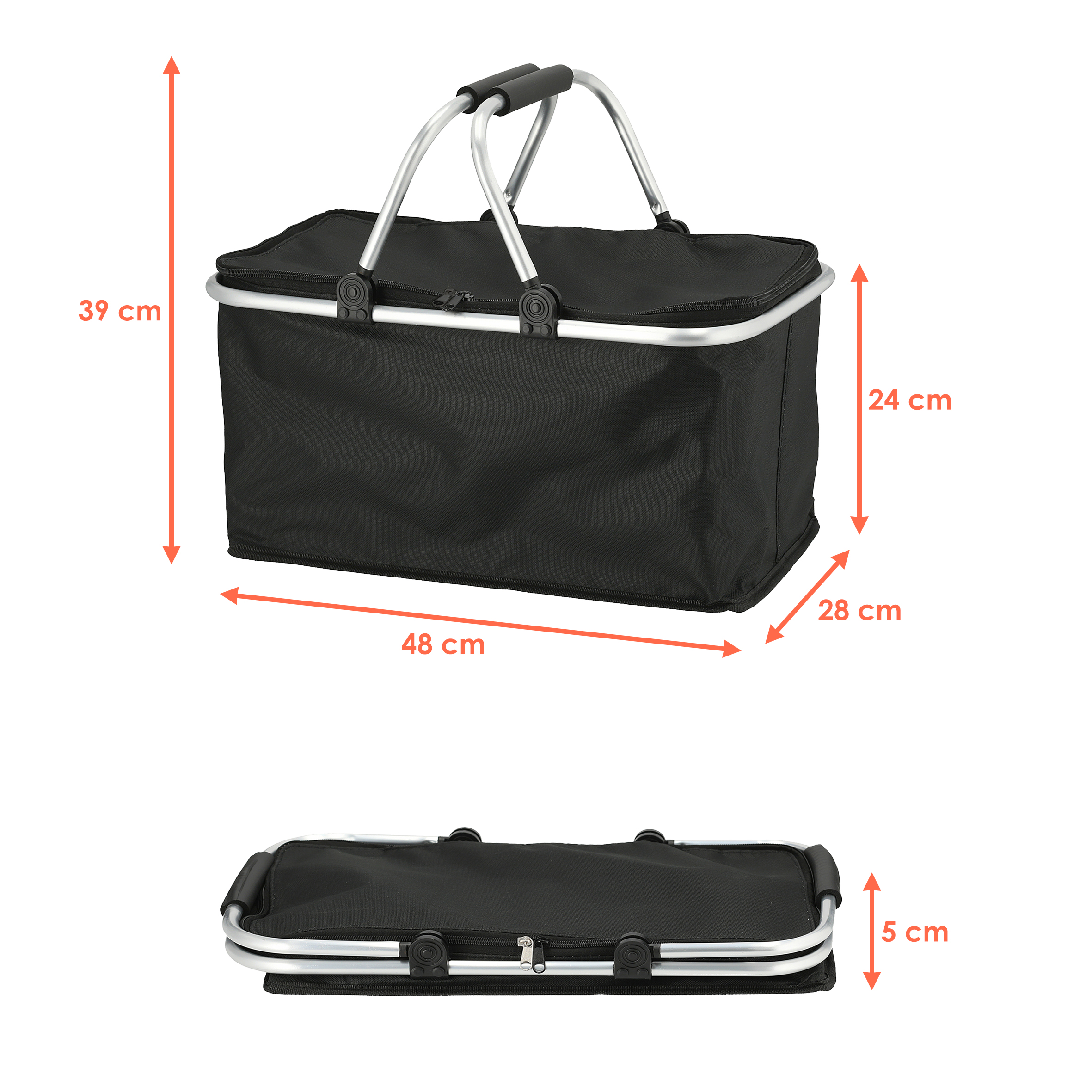 Thermo Einkaufskorb 30 Liter schwarz - 48 x 24 cm - Einkaufstasche klappbar mit Kühlfunktion