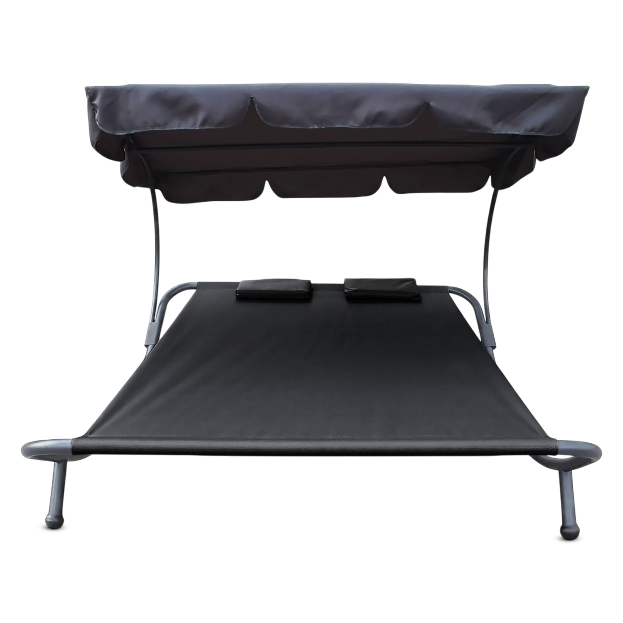 Doppel Sonnenliege mit Dach 199 x 174 cm - schwarz - XXL Liege mit mit verstellbarem Sonnendach belastbar bis 260 kg
