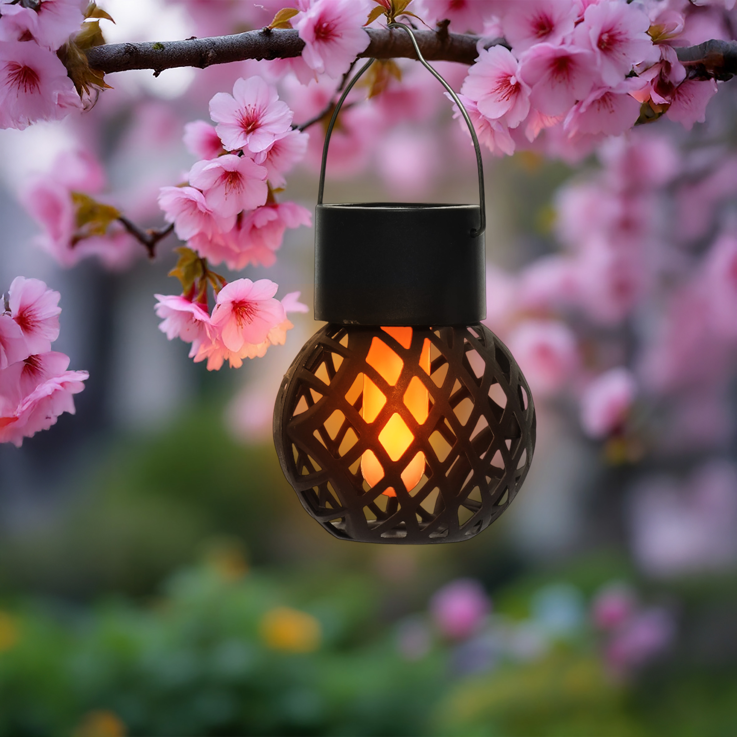 Solar Mini Hängeleuchten 9 x 7 cm mit Flammeneffekt - 6er Set - LED Laternen klein zum Hängen für Außen