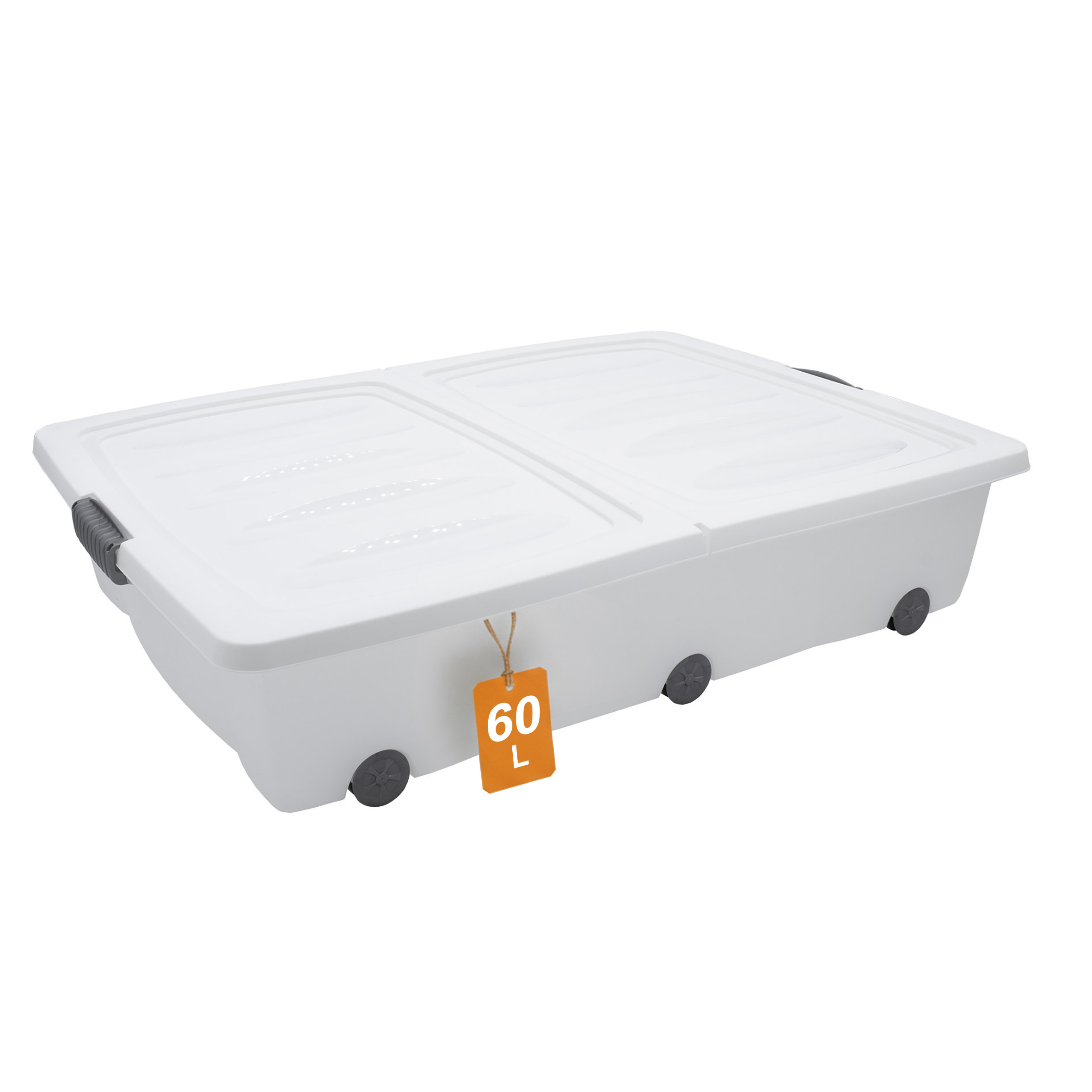 Unterbettkommode mit Klappverschluss WEIß - 40 oder 60 Liter - Aufbewahrungs Rollbox Spielzeugkiste