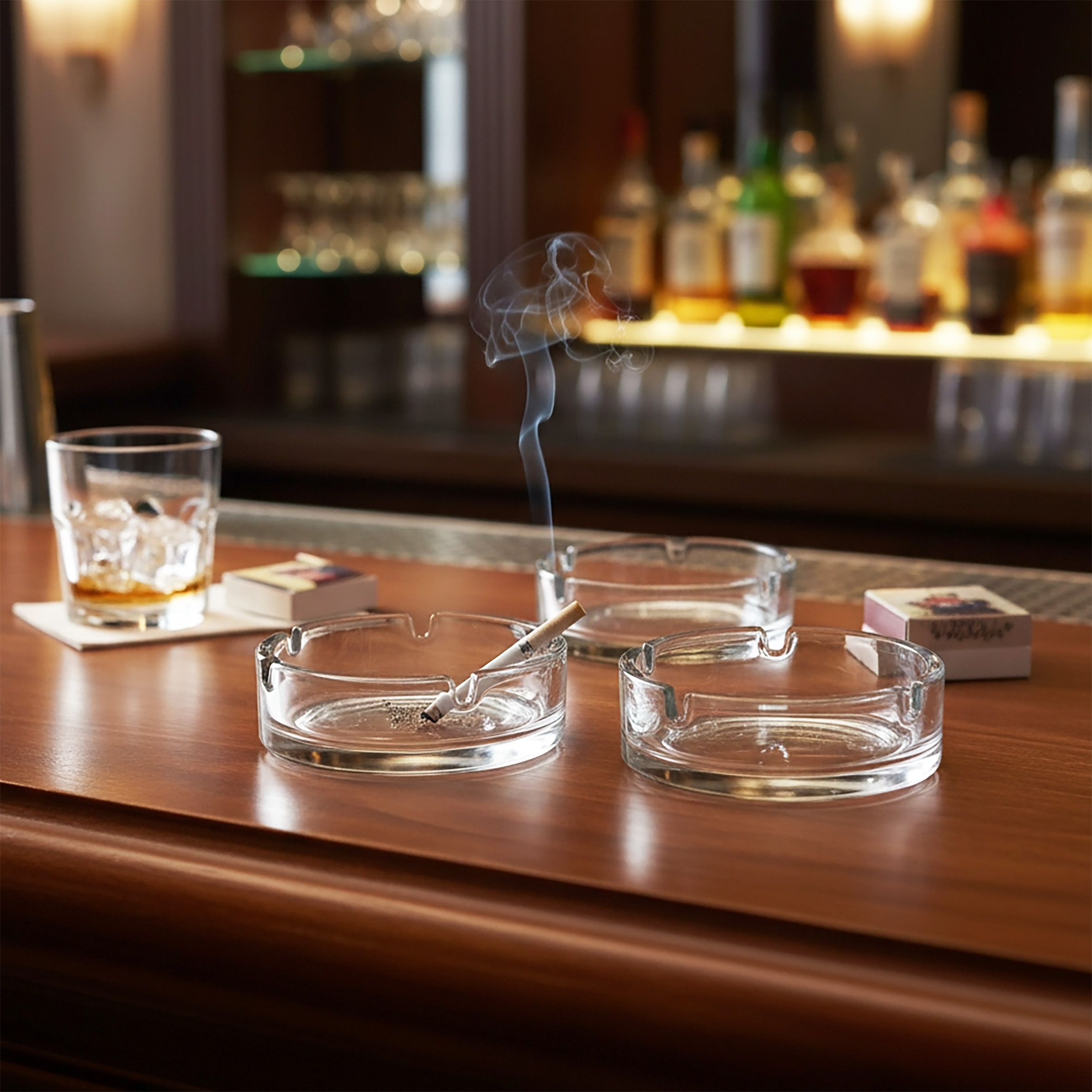 Glas Aschenbecher 10 cm - RUND oder ECKIG - Klassischer Tisch Ascher im 6er oder 24er Set