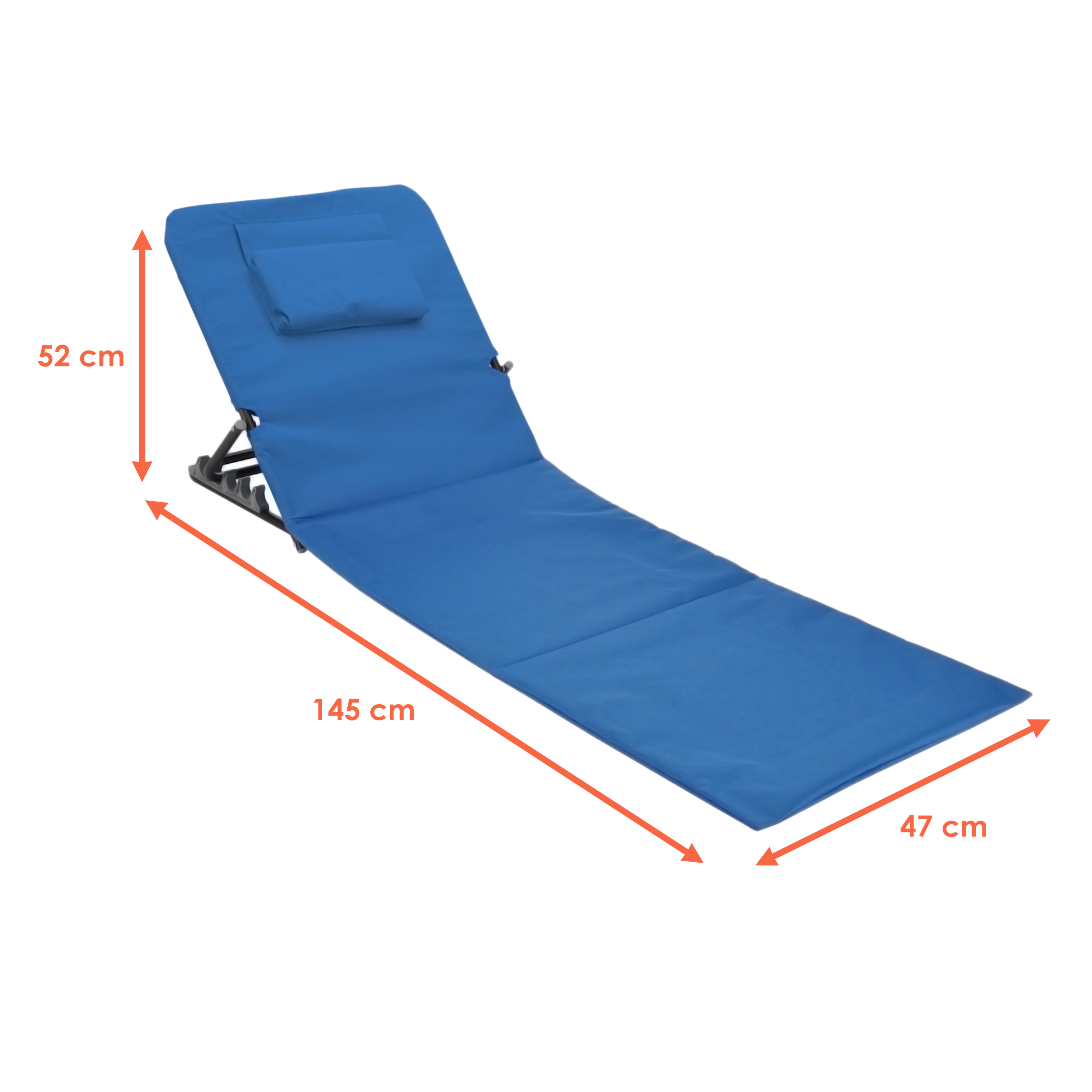 Strandmatte mit Kopfkissen klappbar - blau - Liegematte mit verstellbarer Rückenlehne