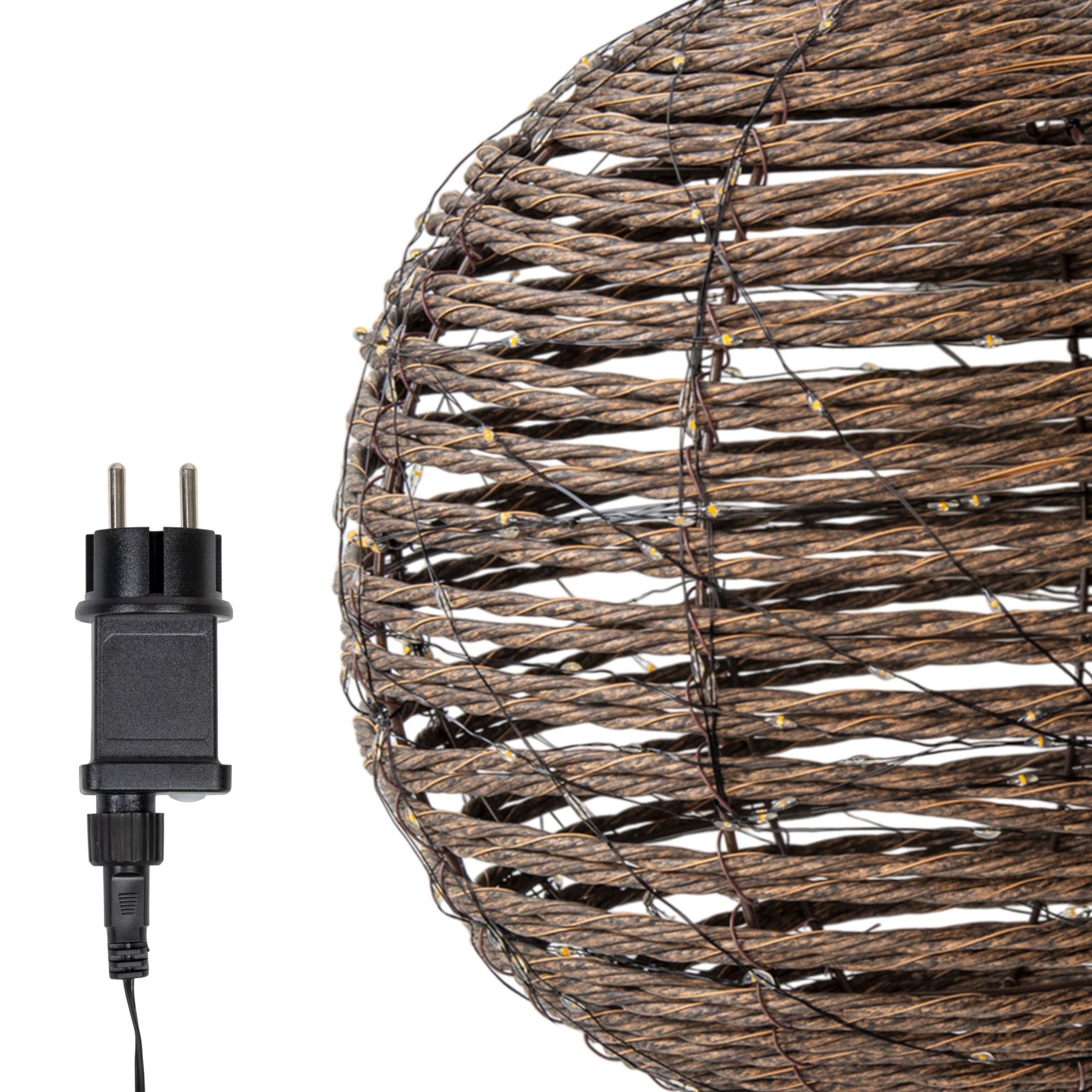 LED Rattan Leuchtball für Außen mit Timer und Twinkle-Effekt - 25 cm - Leuchtkugel mit 300 flashing LEDs in extra warm weiß