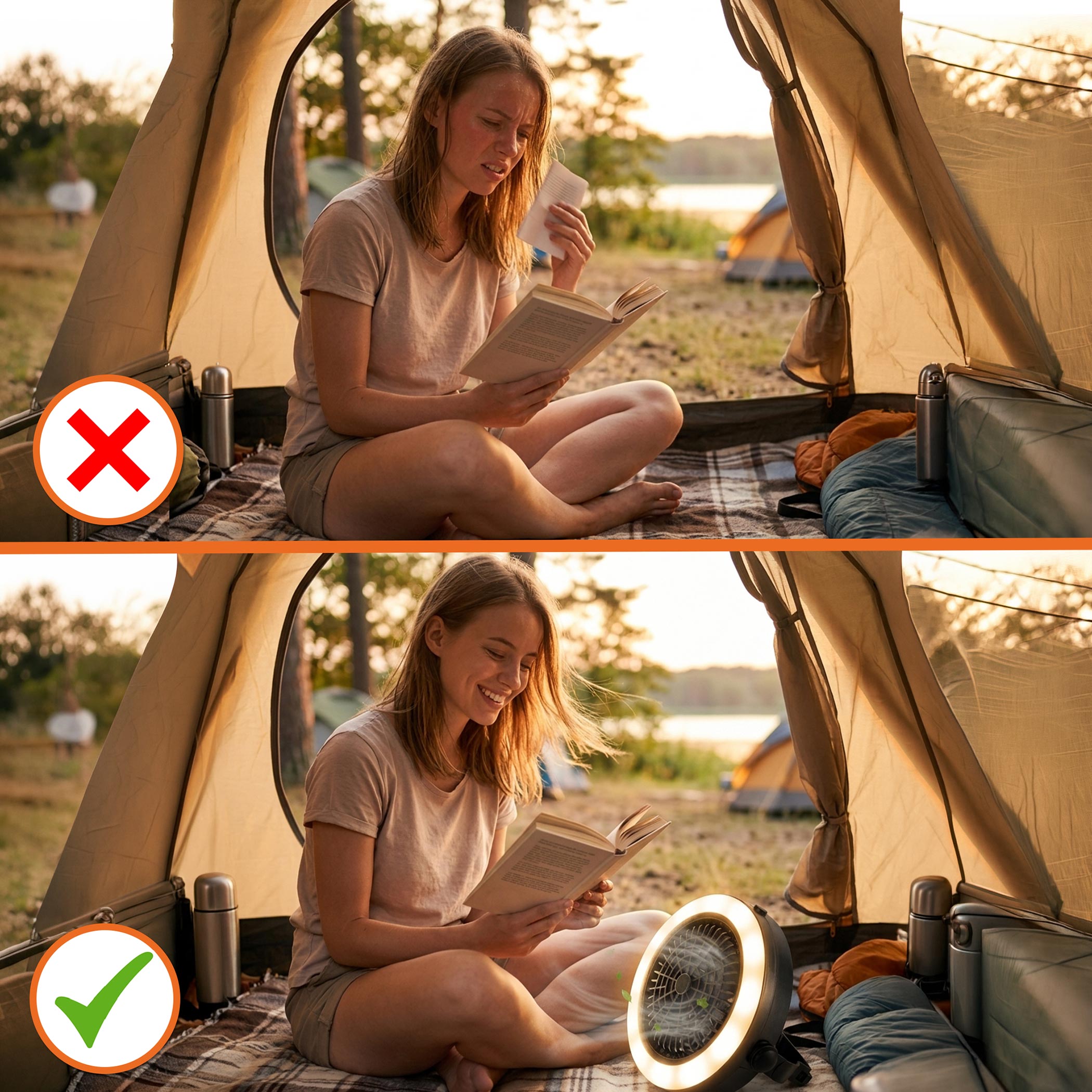 2in1 Campinglampe mit Ventilator batteriebetrieben - 18 cm - Mini Zeltventilator mit LED Beleuchtung