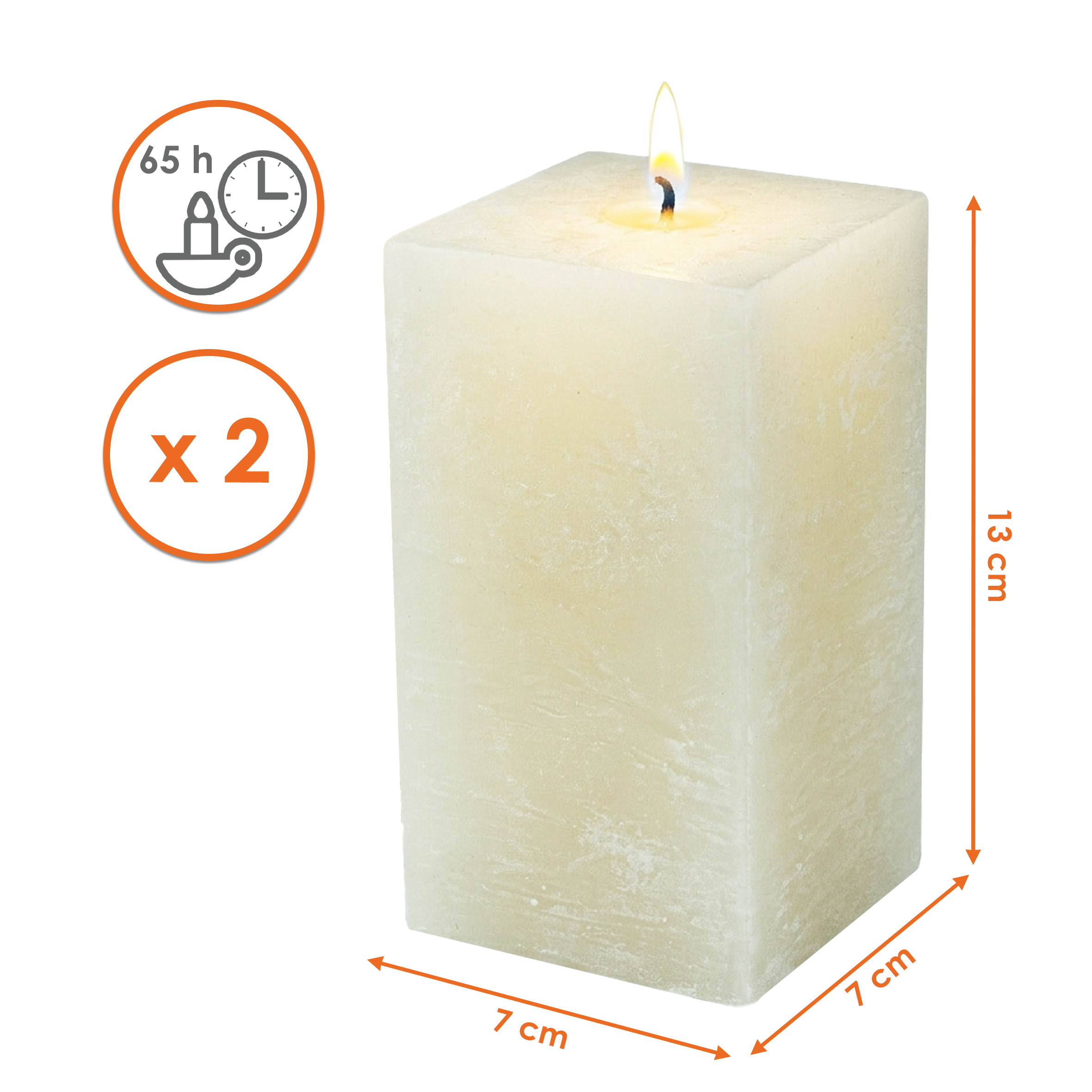 Echtwachs Stumpenkerze rustikal 2er Set 13 x 7 cm - creme - Advents Kerze unparfümiert 65 Stunden Brenndauer