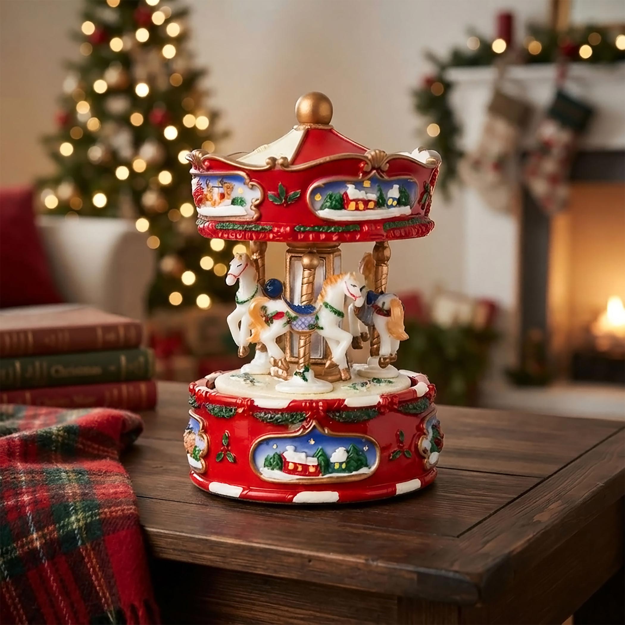 Retro Spieluhr Karussell "Jingle Bells" zum Aufziehen - 18 cm - Nostalgie Kinderkarussell drehend mit Musik