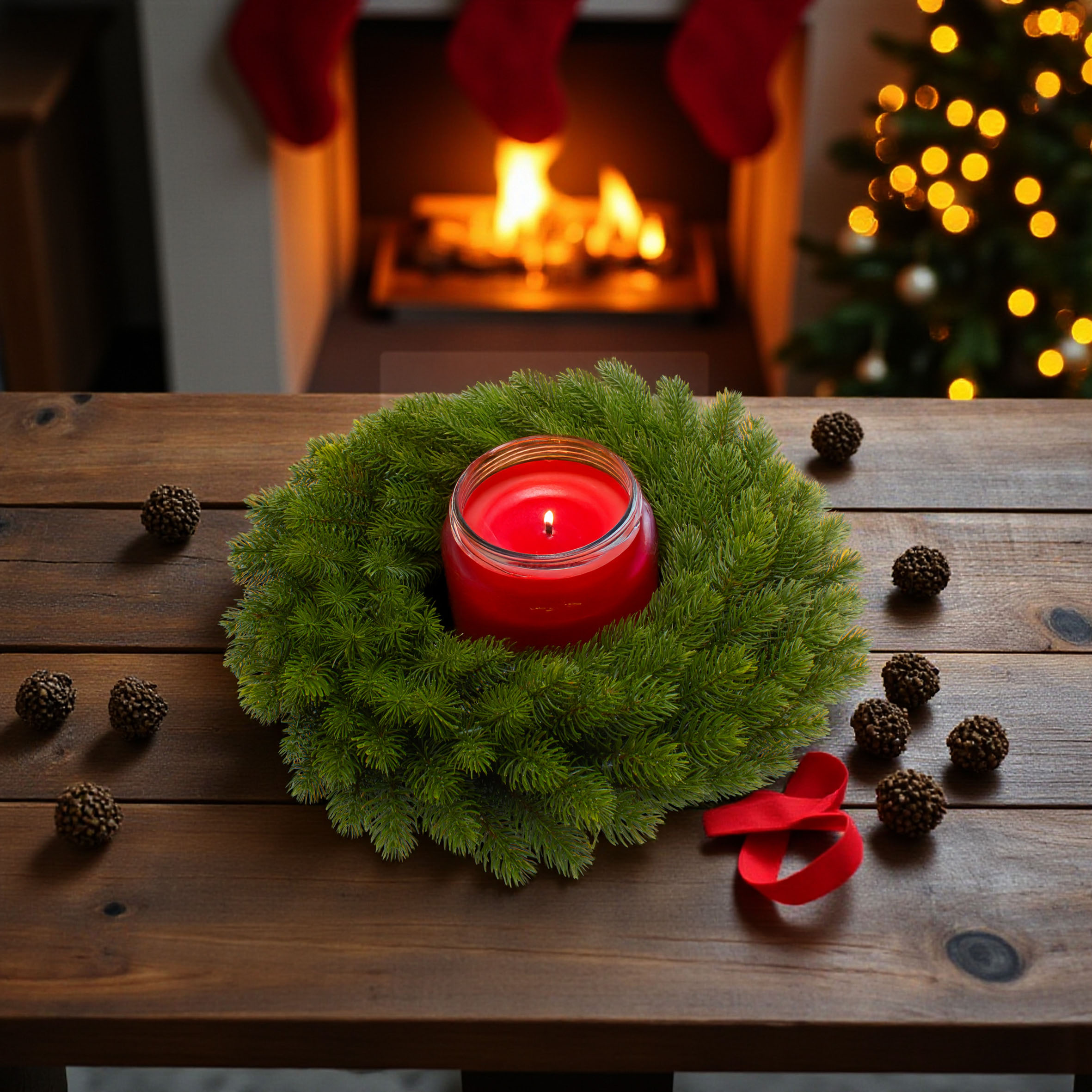Künstlicher Edel Tannenkranz grün halbgebunden aus Spritzguss - 48 cm - Hochwertiger Adventskranz mit naturgetreuen Tannenspitzen