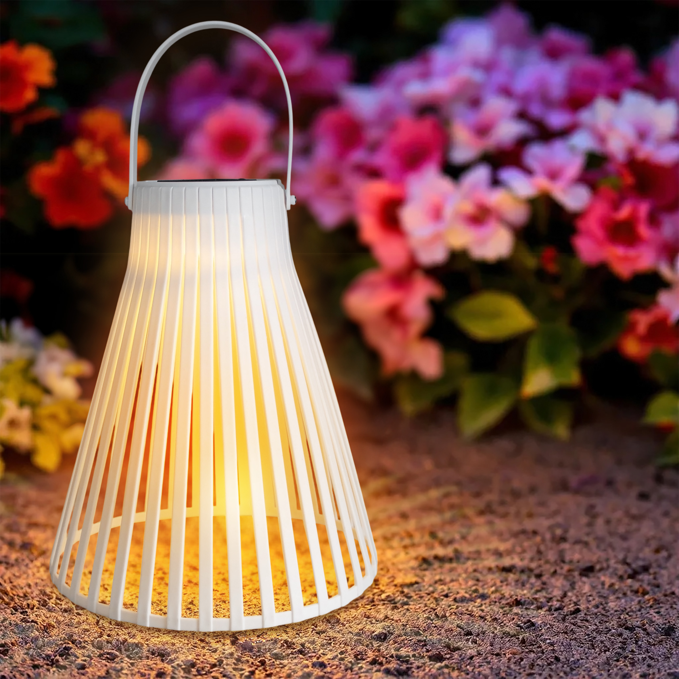 Solar LED Laterne weiß in Trichterform - 23 cm - Garten Hängeleuchte warmweiß für Außen und Innen