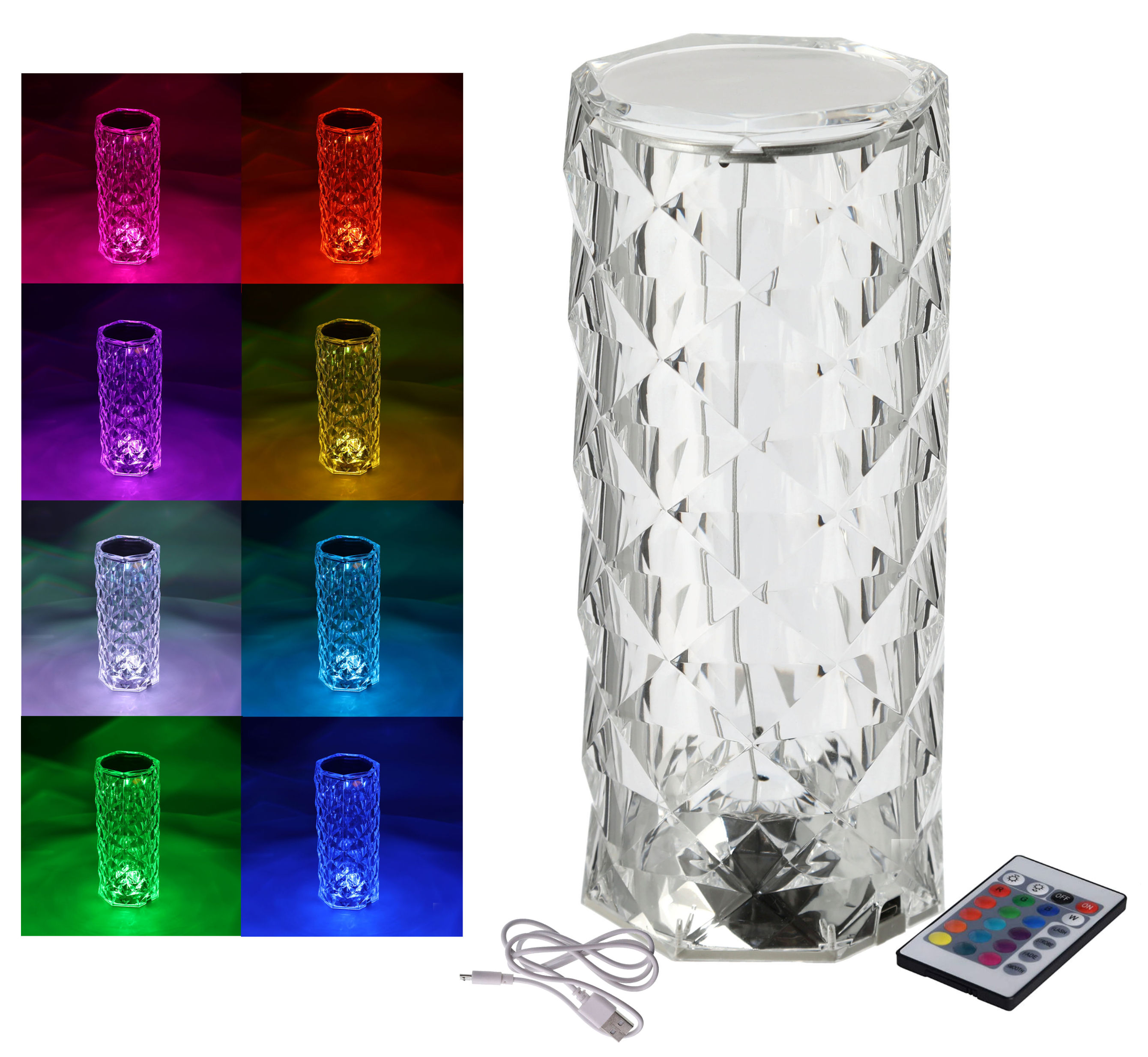 LED Akku Touch Leuchte aus Acryl Kristall mit Fernbedienung - 21 x 9 cm - Tischleuchte mit verschiedenen Farbwechsel Funktionen 