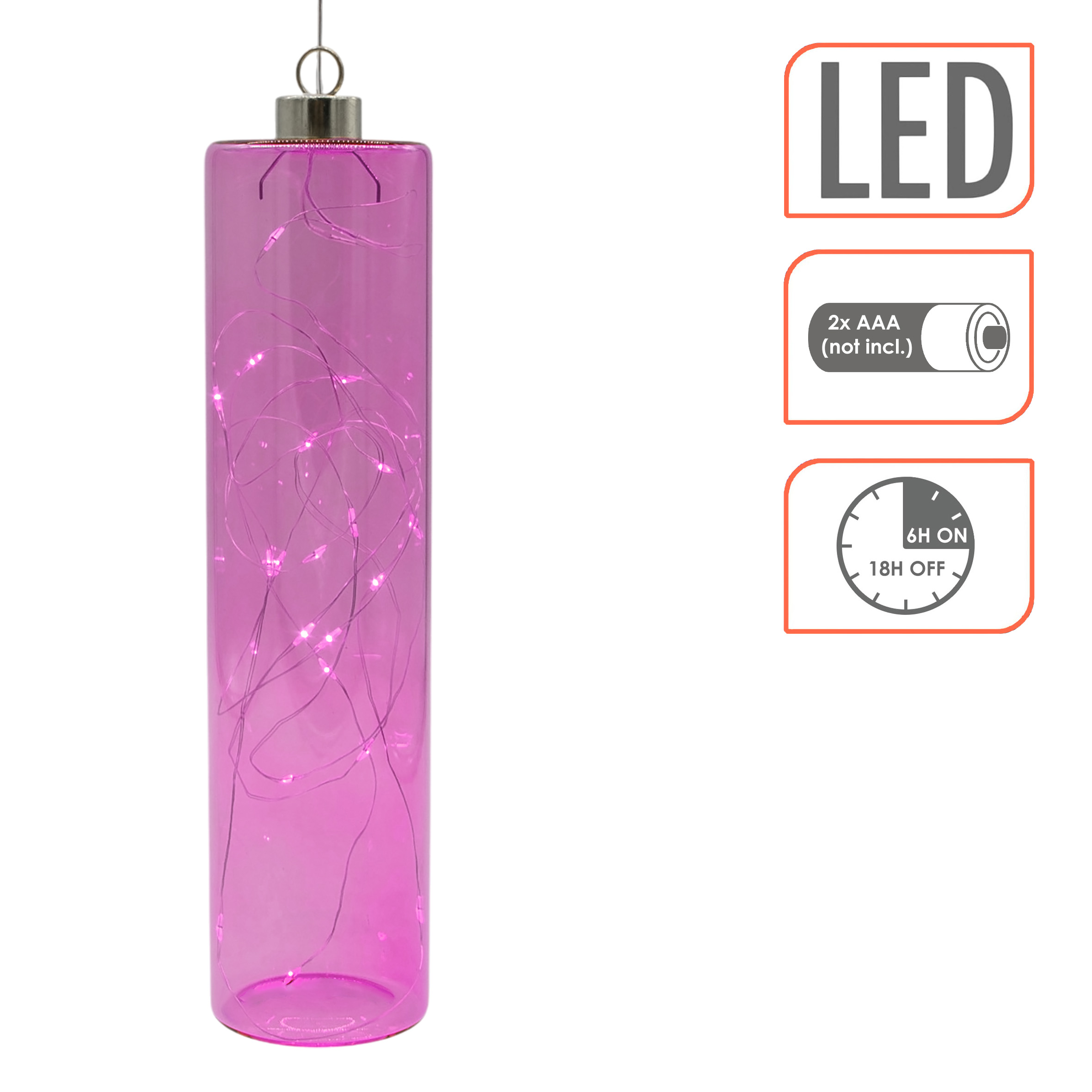 LED Glas Pendelleuchte Lavendel lila mit Timer - 24 x 6 cm - Hängelampe Batterie betrieben warm weiß beleuchtet