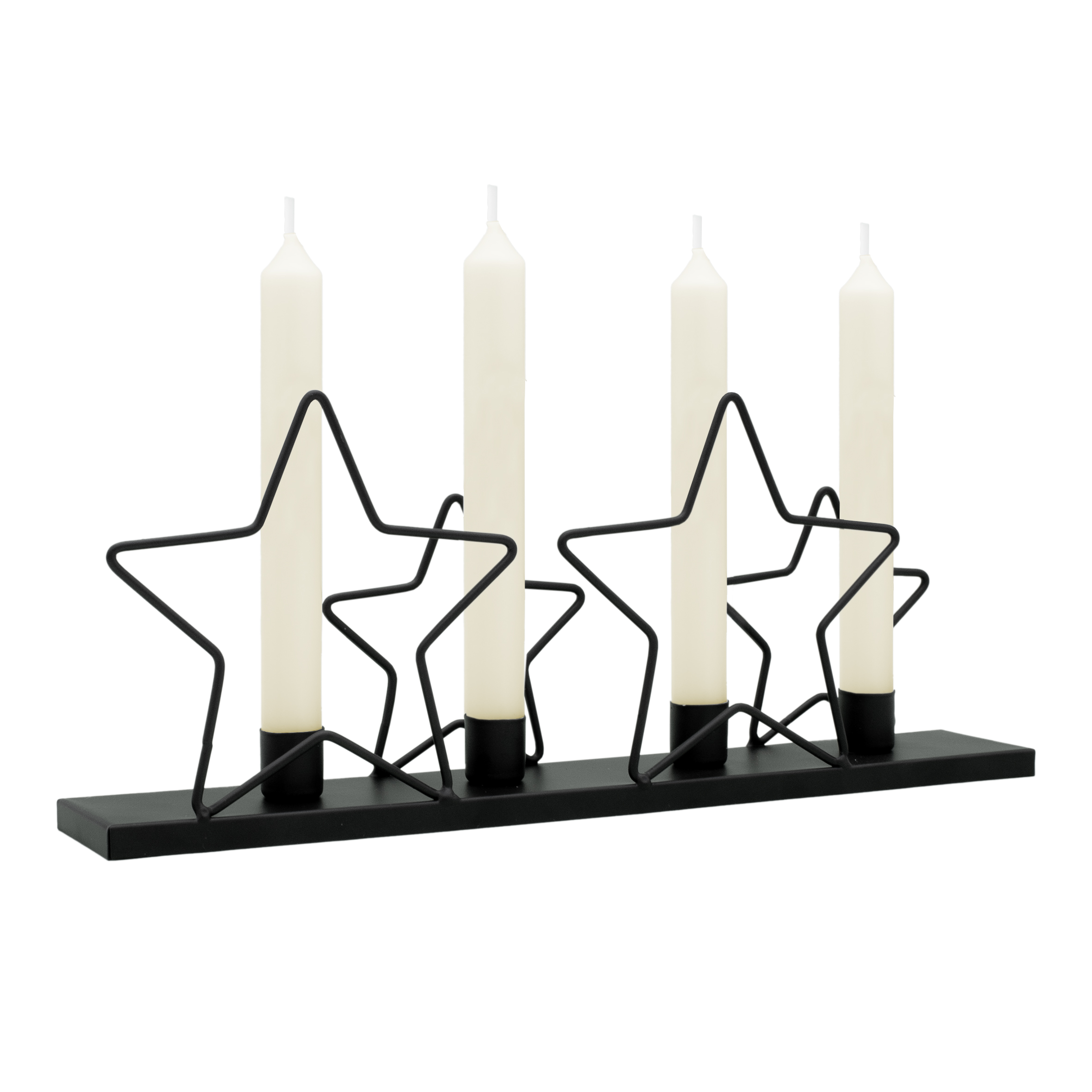 Metall Kerzenständer mit Sternen schwarz - 39 x 16 cm - Advents Kerzenhalter für 4 Stabkerzen