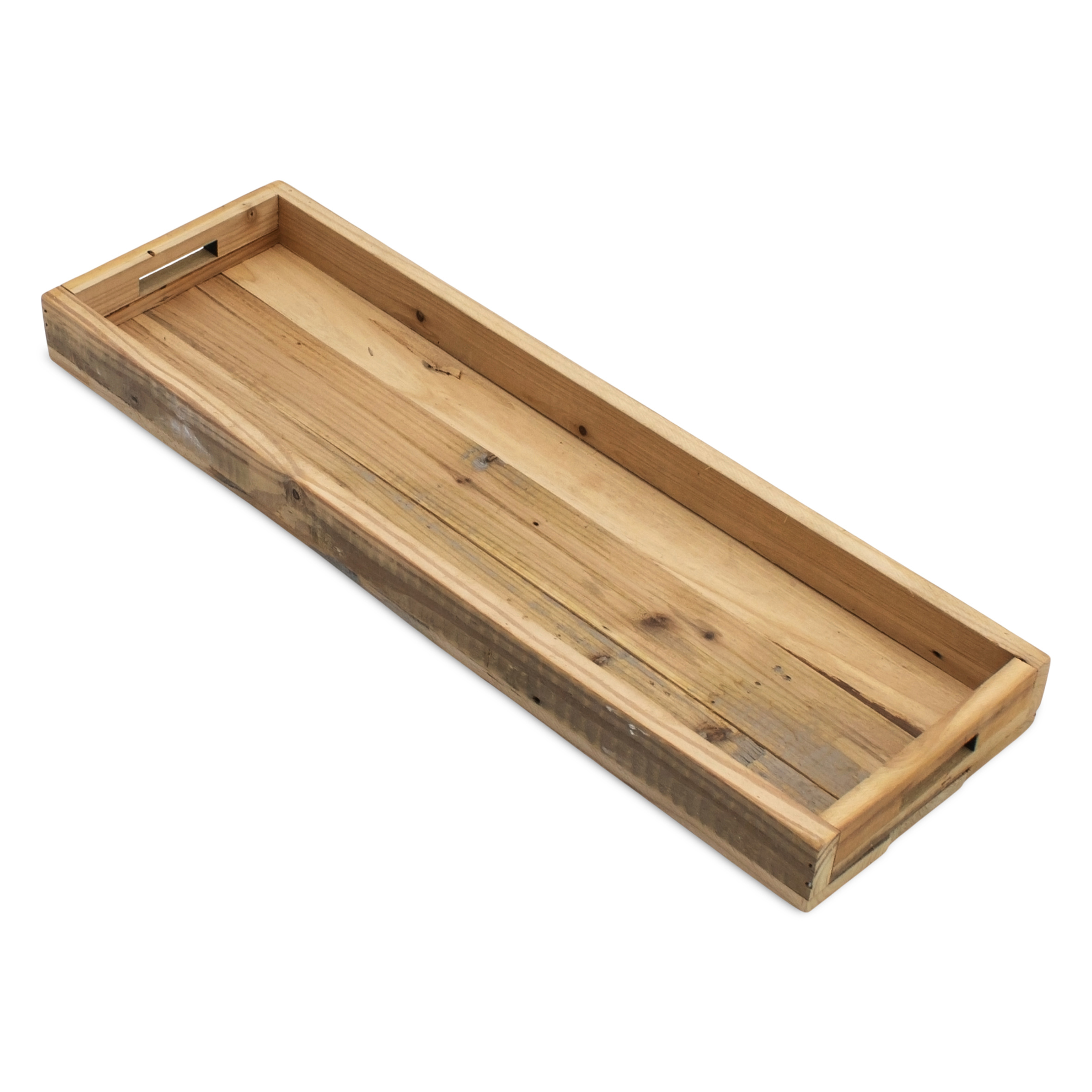 Holz Dekotablett natur mit Rand - 50 x 16 cm - Kerzentablett rechteckig mit Griffen