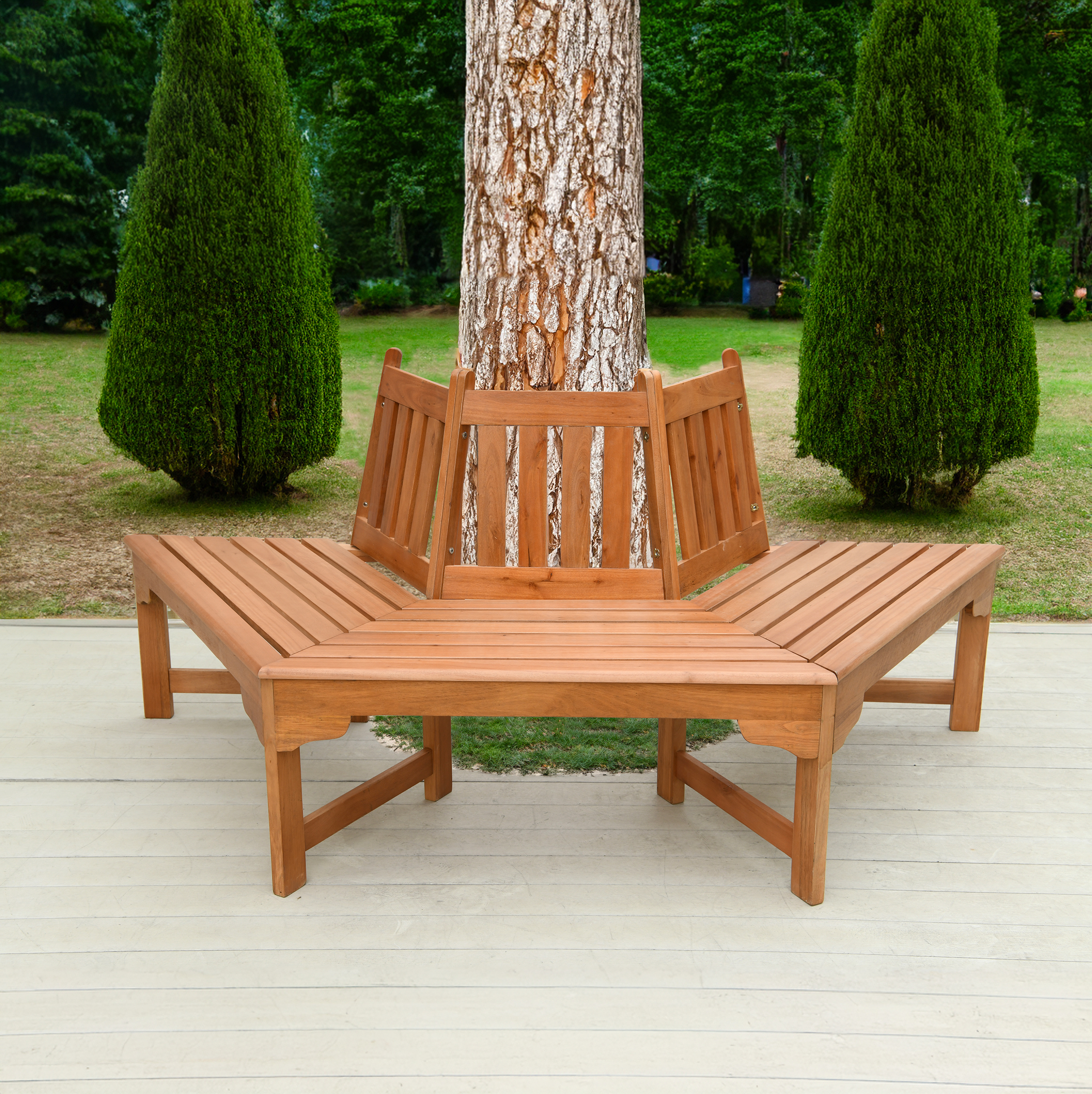 Eukalyptus Baumbank halbrund geölt - 155 x 78 cm - Holz Baumbankhälfte natur