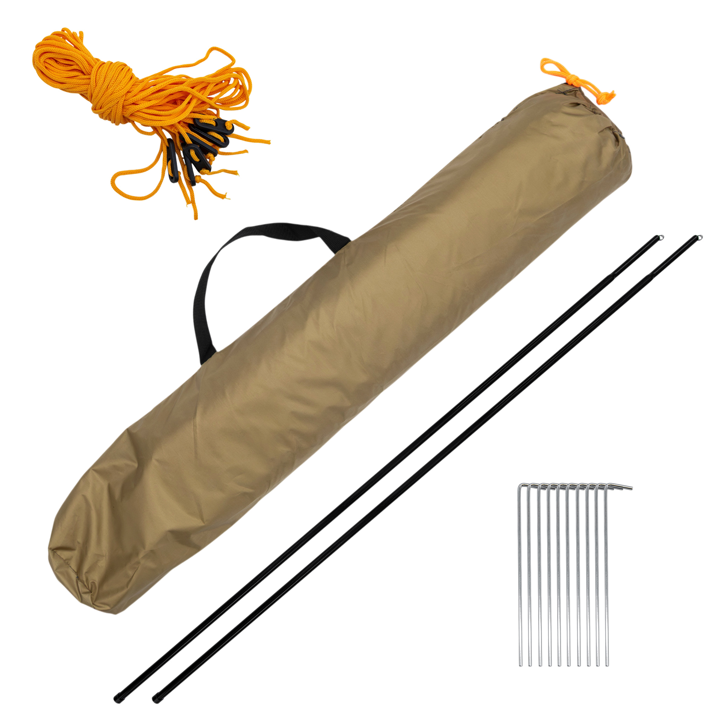 Camping Zeltplane braun zum aufspannen - 300 x 300 cm - Tarp ultraleicht inklusive Hering und Spannseile