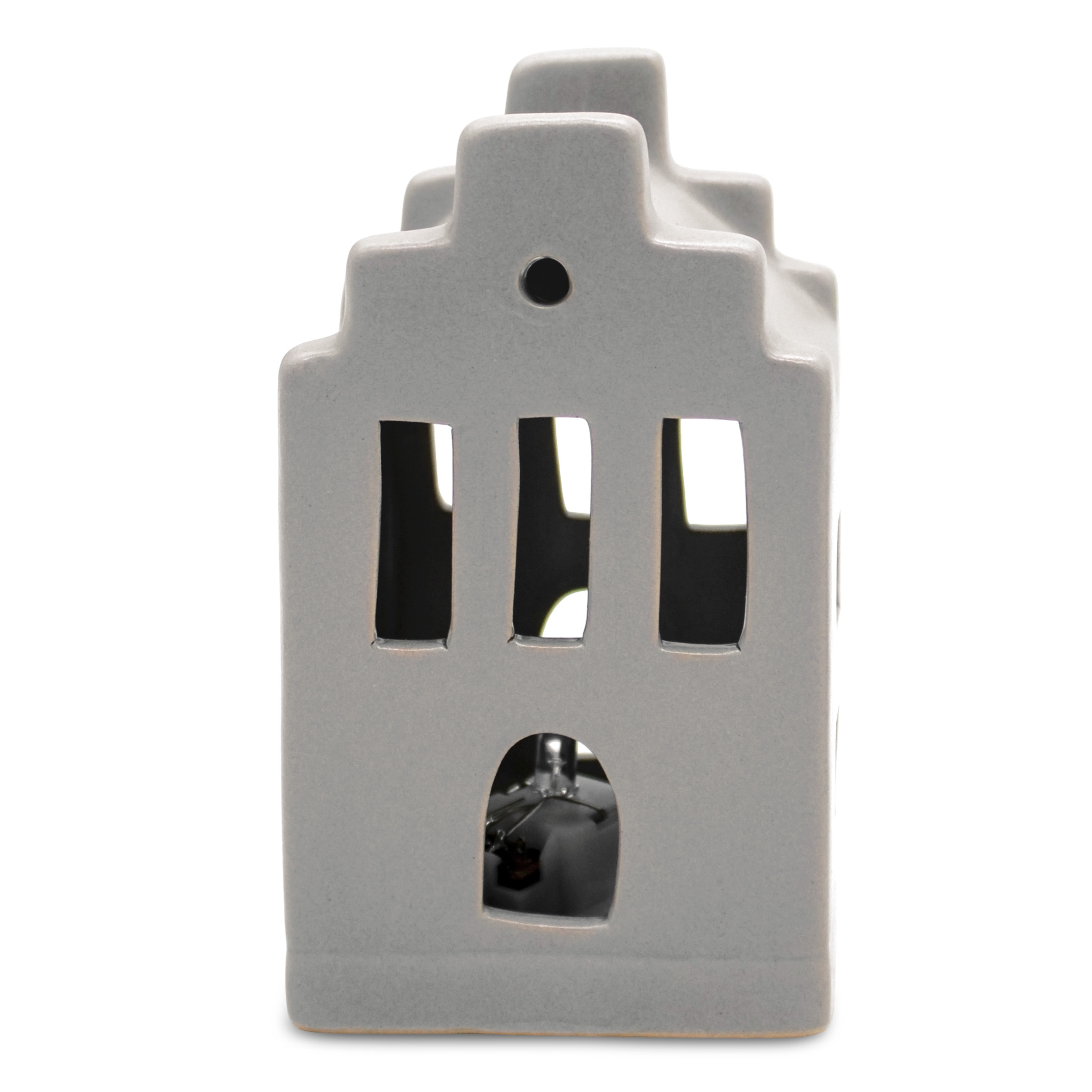 LED Porzellan Haus 11 cm inklusive Batterie - 3er Set - Deko Weihnachtsdorf mit Beleuchtung in warm weiß