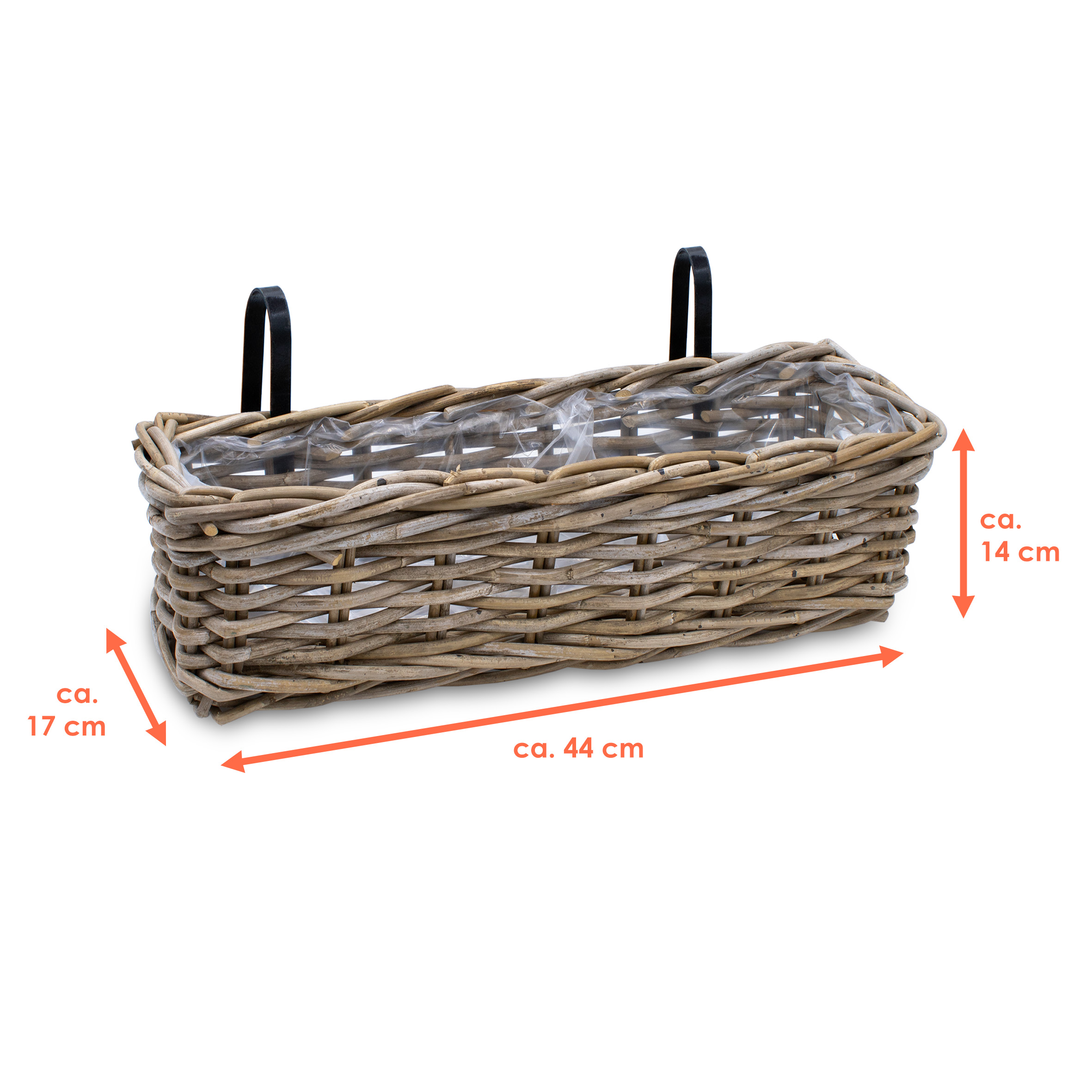 Rattan Balkonkasten natur - 44 x 17 cm - Weide Pflanzkorb mit Halterung
