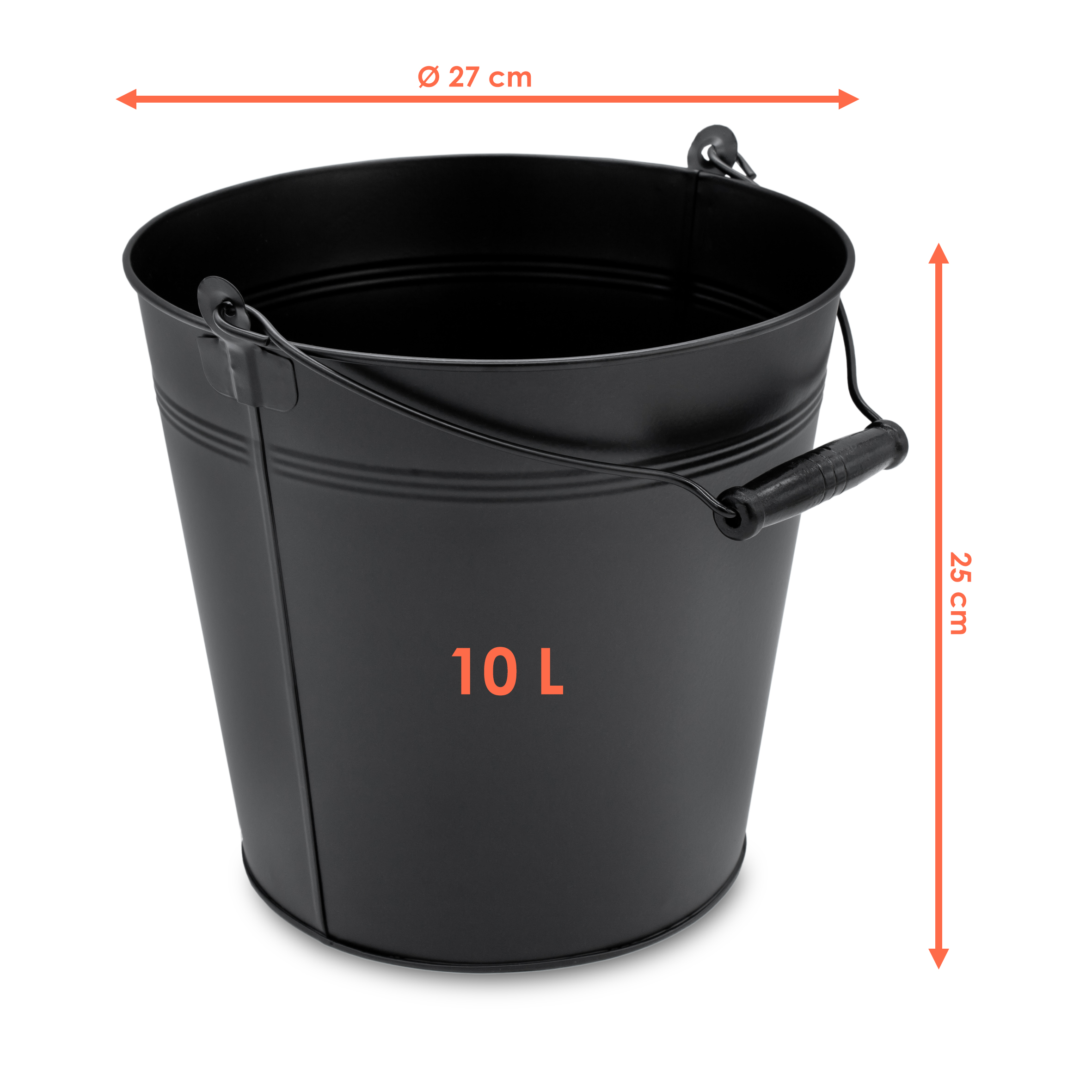 Deko Zinkeimer mit Holzgriff - schwarz / 10 L - Metall Eimer zum Bepflanzen oder Transportieren