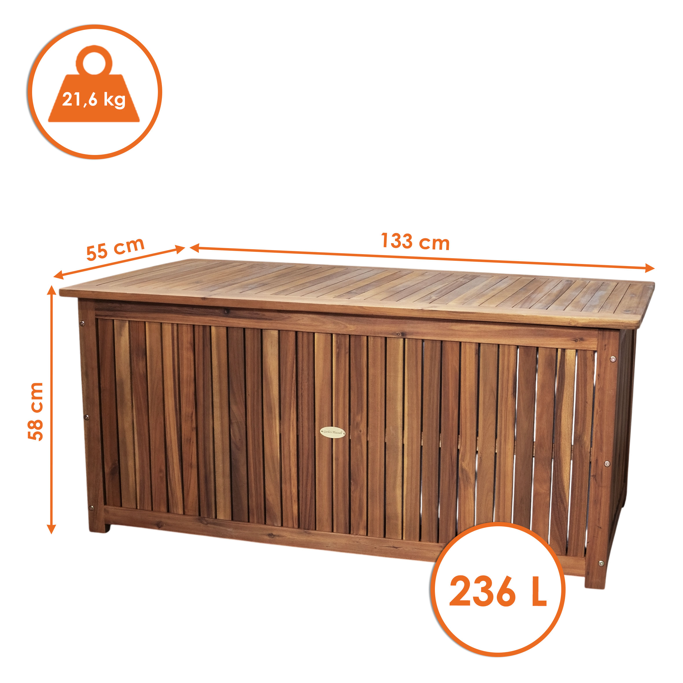 Garten Kissen Box Akazie Holz - 133x58x55 cm - Auflagen Truhe Hochlehner Polster