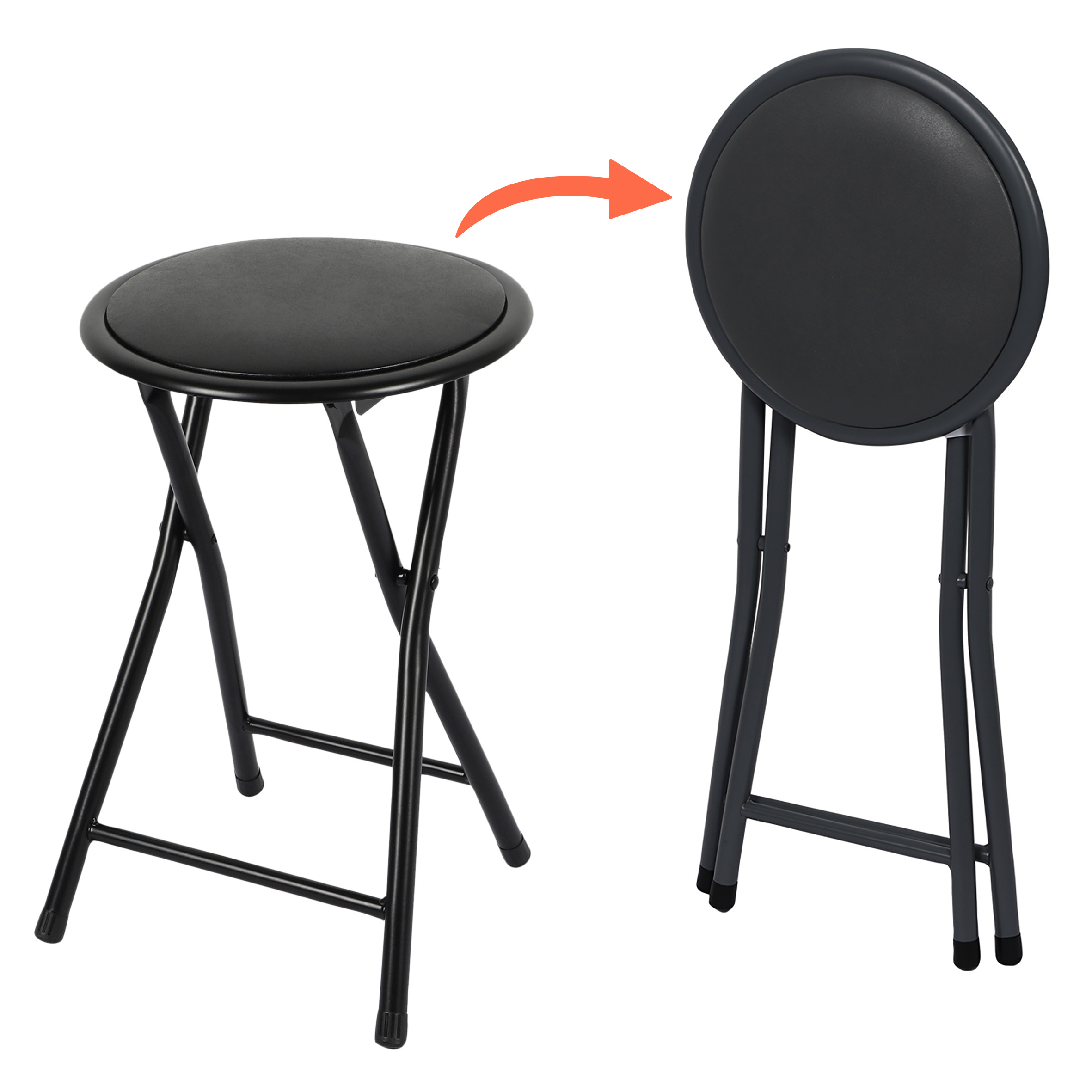 Metall Klapphocker rund schwarz - 45 x Ø 30 cm - Sitzhocker klappbar mit gepolsteter Sitzfläche