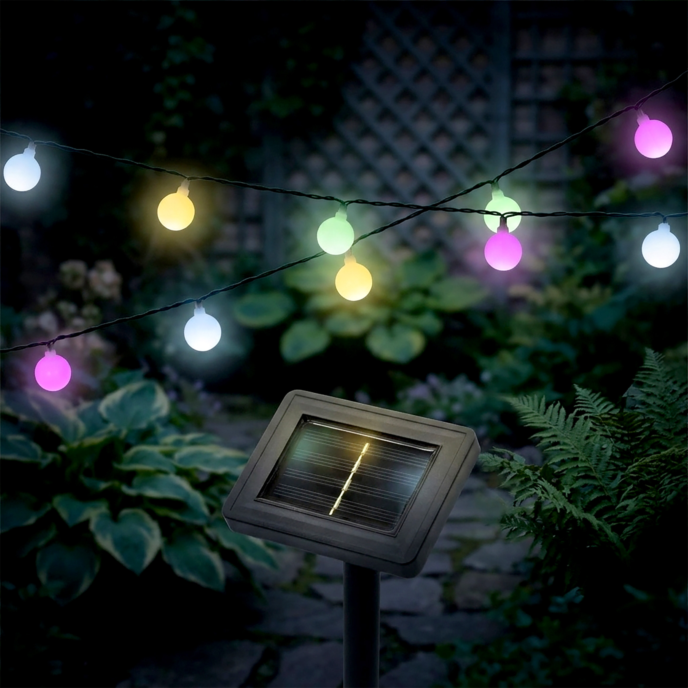 Solar Lichterkette 290 cm für Außen mit 30 mini Kugeln - soft bunt